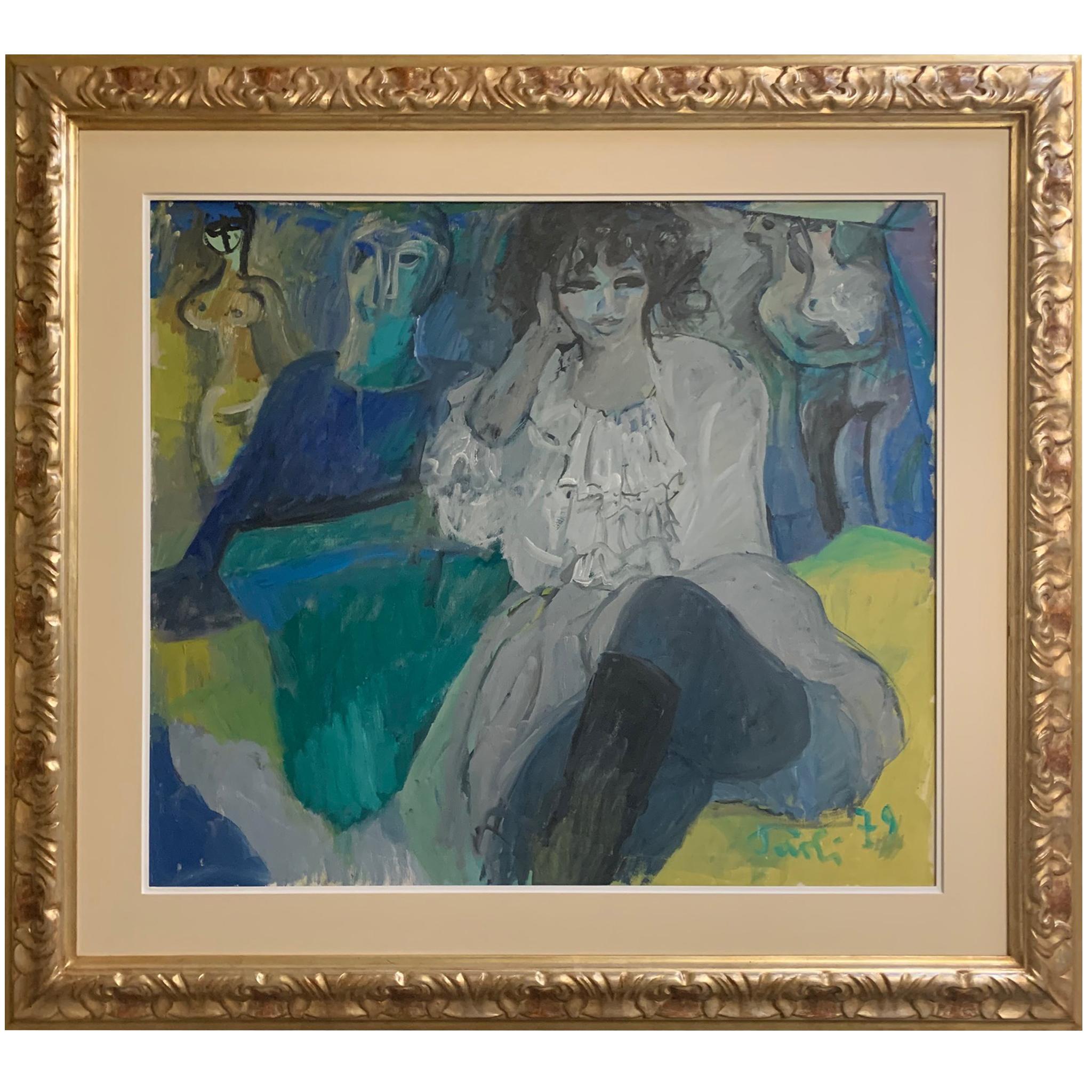 Interieur mit Figuren von Bruno Paoli – Figuratives Gemälde im Angebot 1