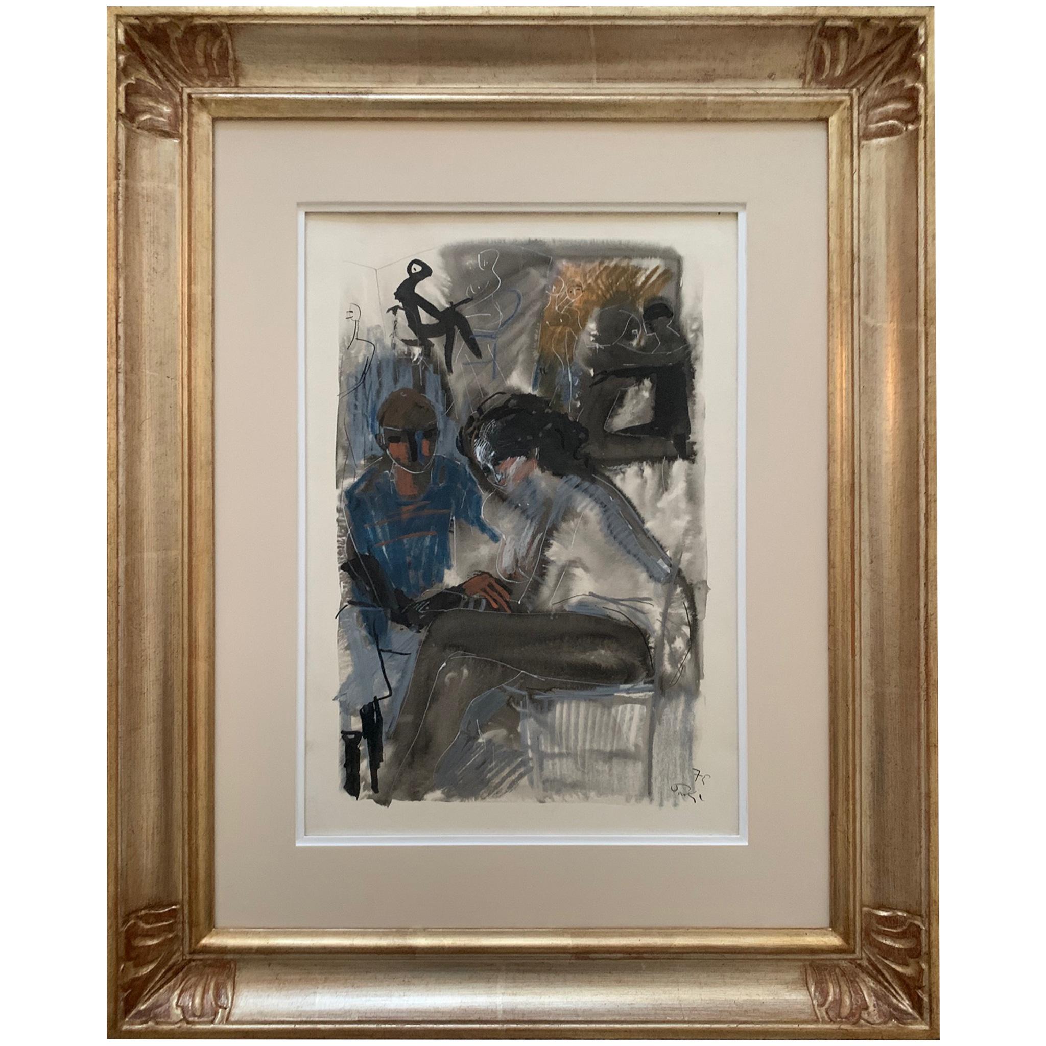 Bruno Paoli Meeting By Bruno Paoli Figurative Painting For Sale at