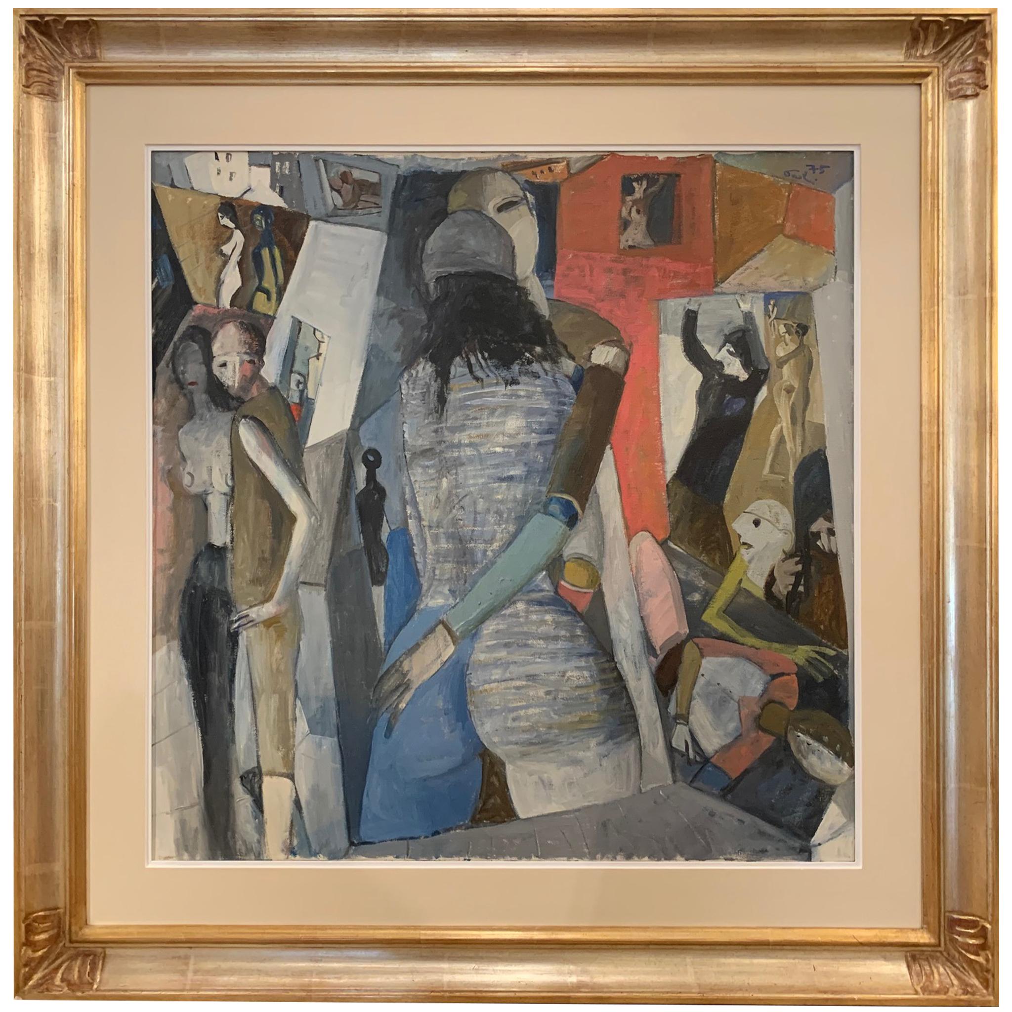 Menschen in Häusern von Bruno Paoli – figuratives Gemälde im Angebot 1