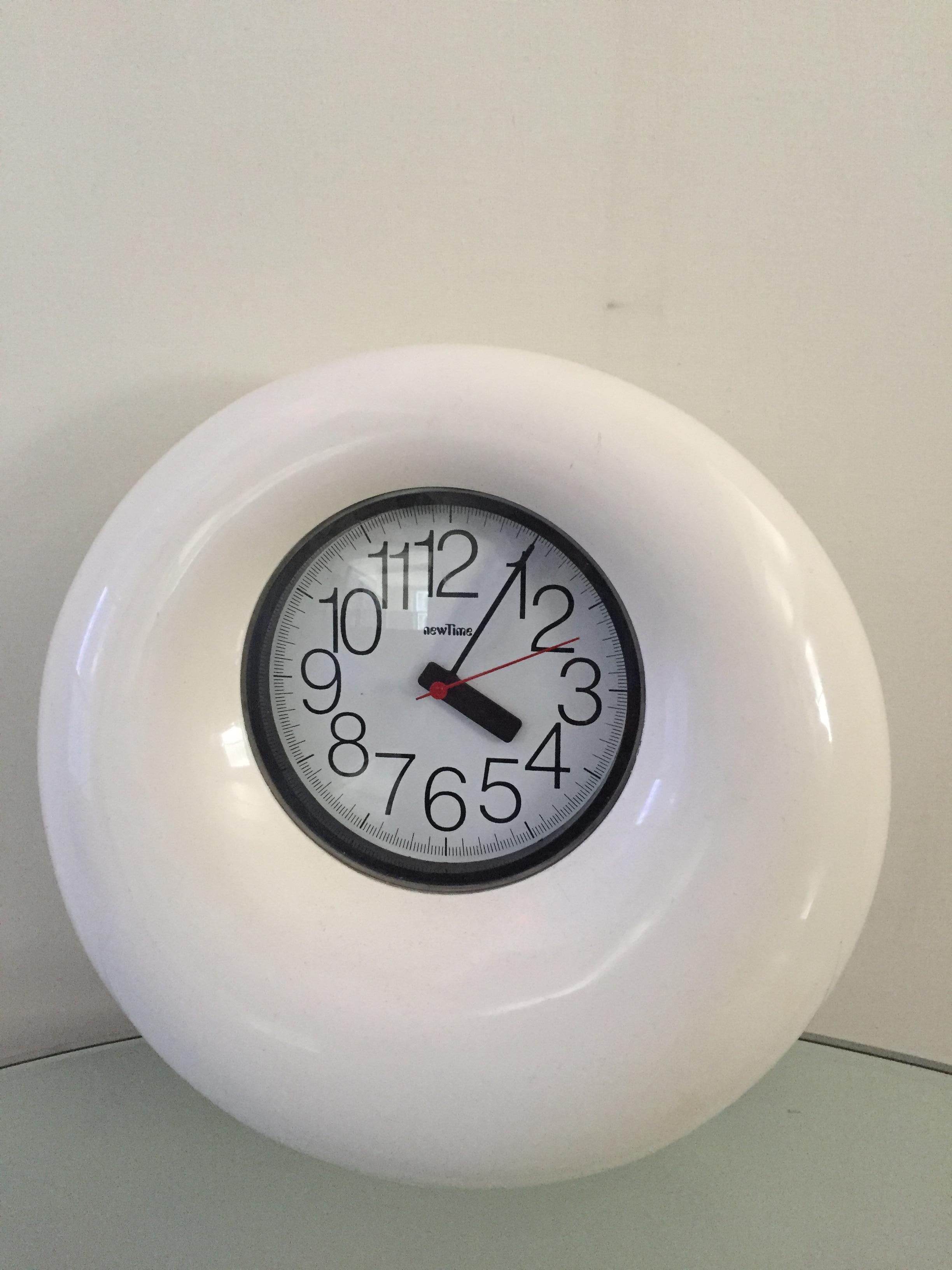 Mid-Century Modern Bruno Porzio New Time Plastic 1960s White Midcentury Clock