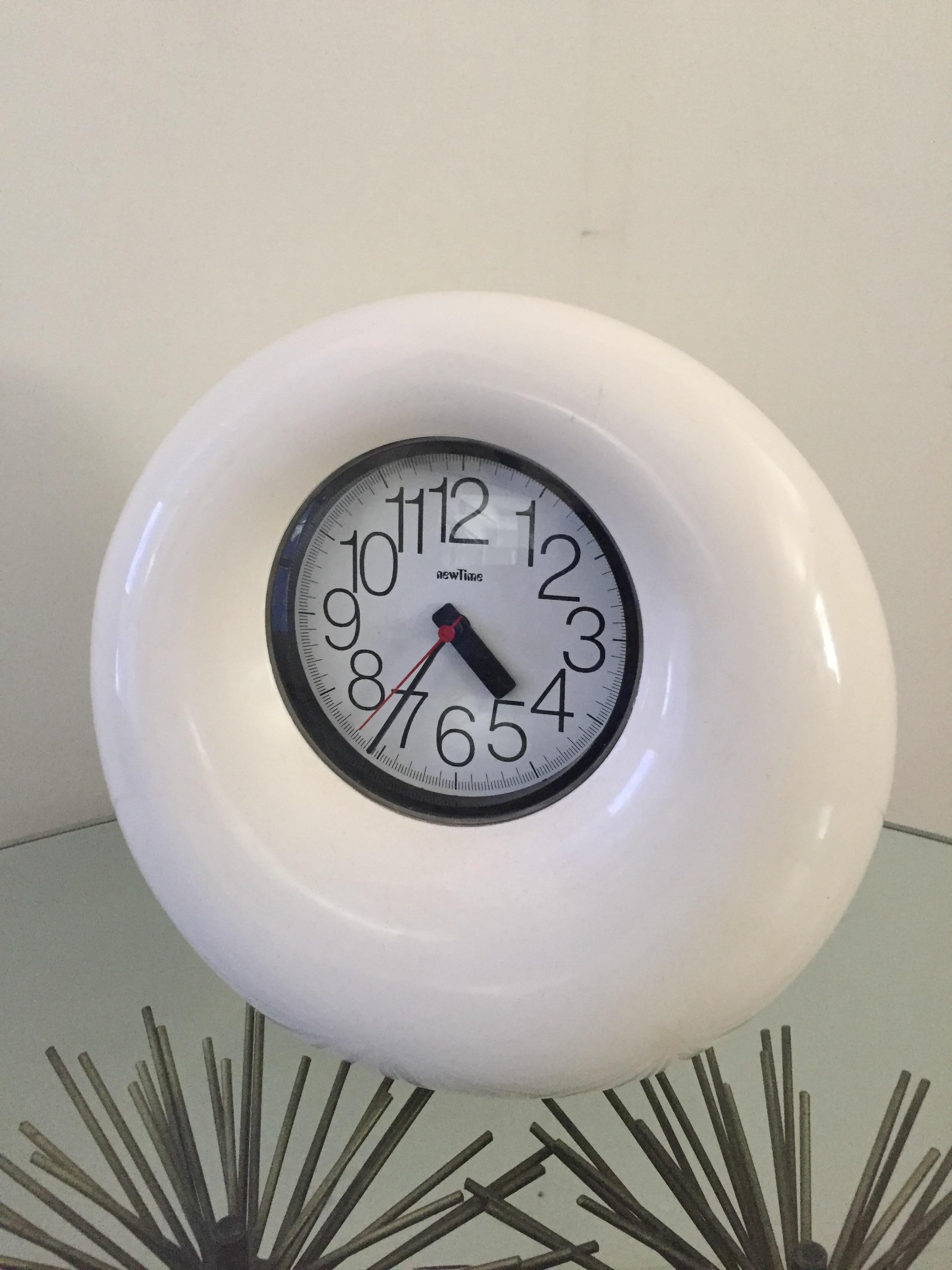 20th Century Bruno Porzio New Time Plastic 1960s White Midcentury Clock