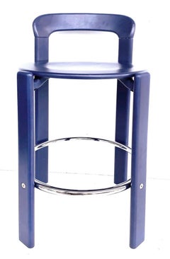 Bruno Rey Beech and Chrome Counter Bar Stools by Dietiker Switzerland Set of 4