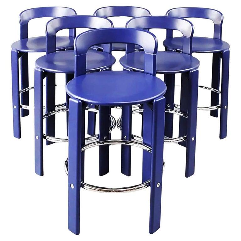 Bruno Rey Beech and Chrome Counter Bar Stools by Dietiker Switzerland Set of 4