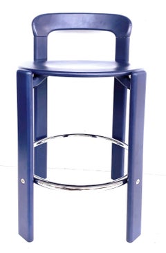 Bruno Rey Beech and Chrome Counter Bar Stools, Dietiker Switzerland, Pair