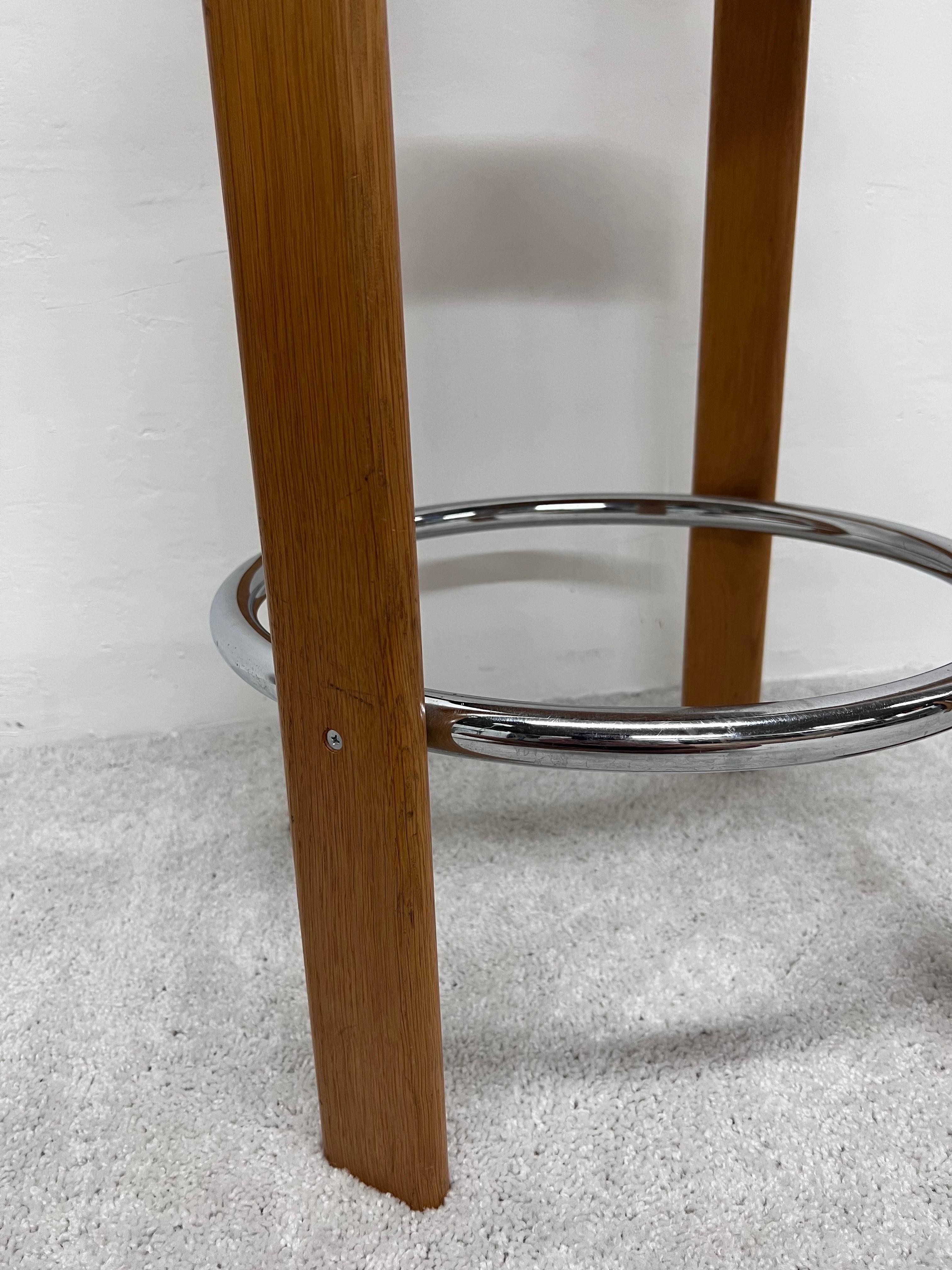 Bruno Rey Brown Leather and Beech Bar Stools for Stendig, 1970s, Set of Three 6