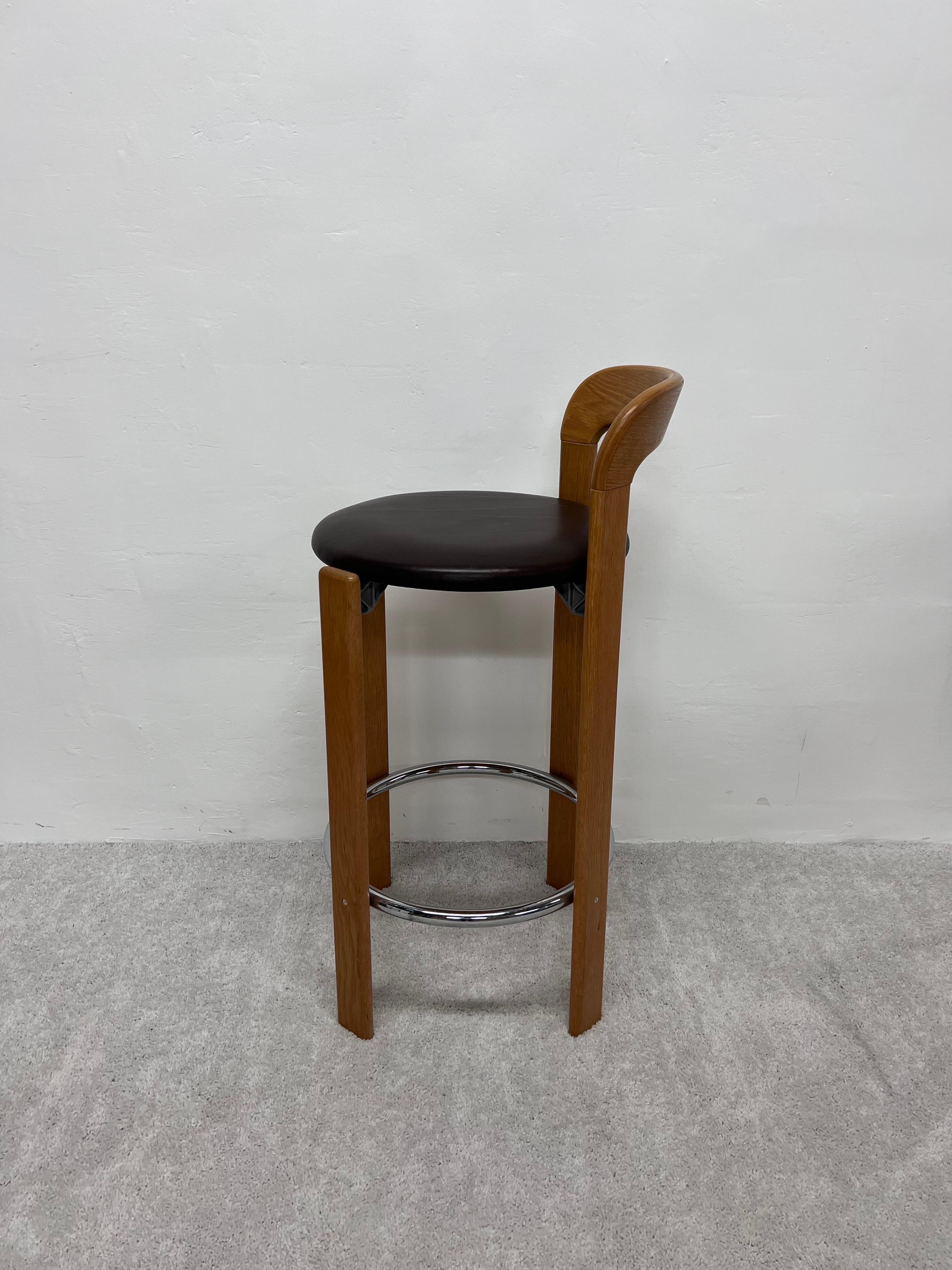 20th Century Bruno Rey Brown Leather and Beech Bar Stools for Stendig, 1970s, Set of Three