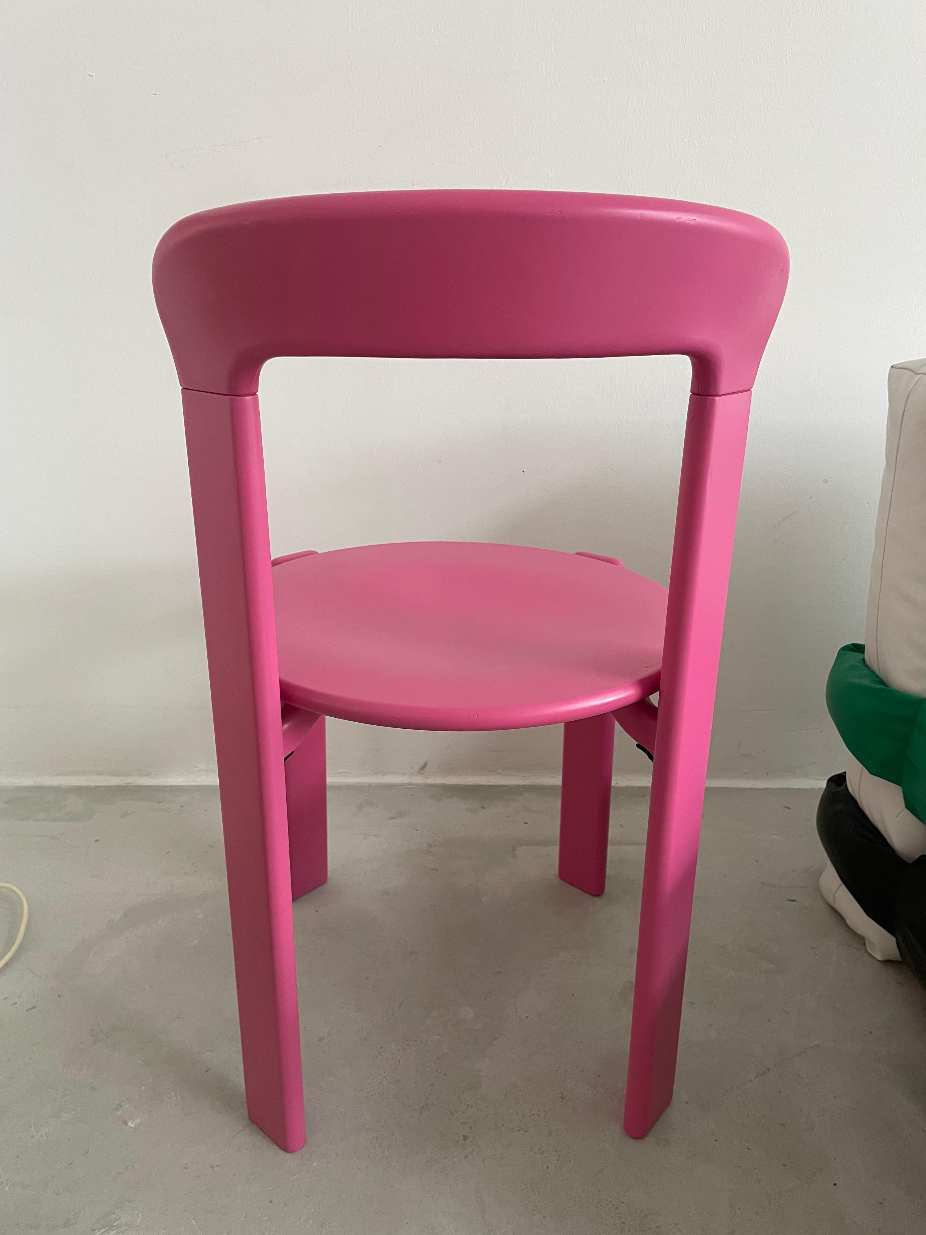 Rey chairs designed by Bruno Rey for Dietiker. In perfect condition. Solid and very sturdy construction with Dietiker’s unqiue screwless wood-to-metal design.