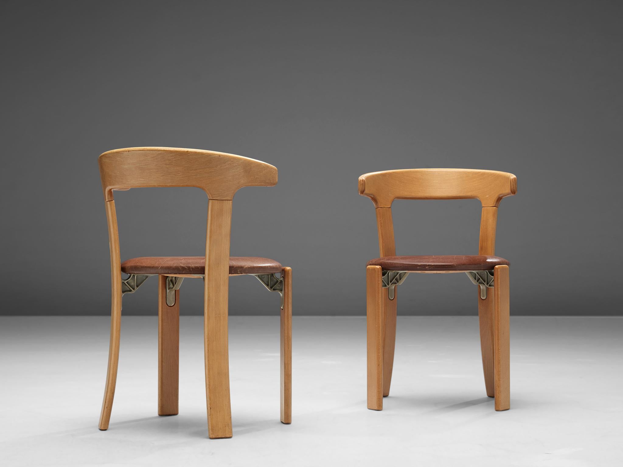 Bruno Rey Dining Chairs in Brown Leather In Good Condition In Waalwijk, NL