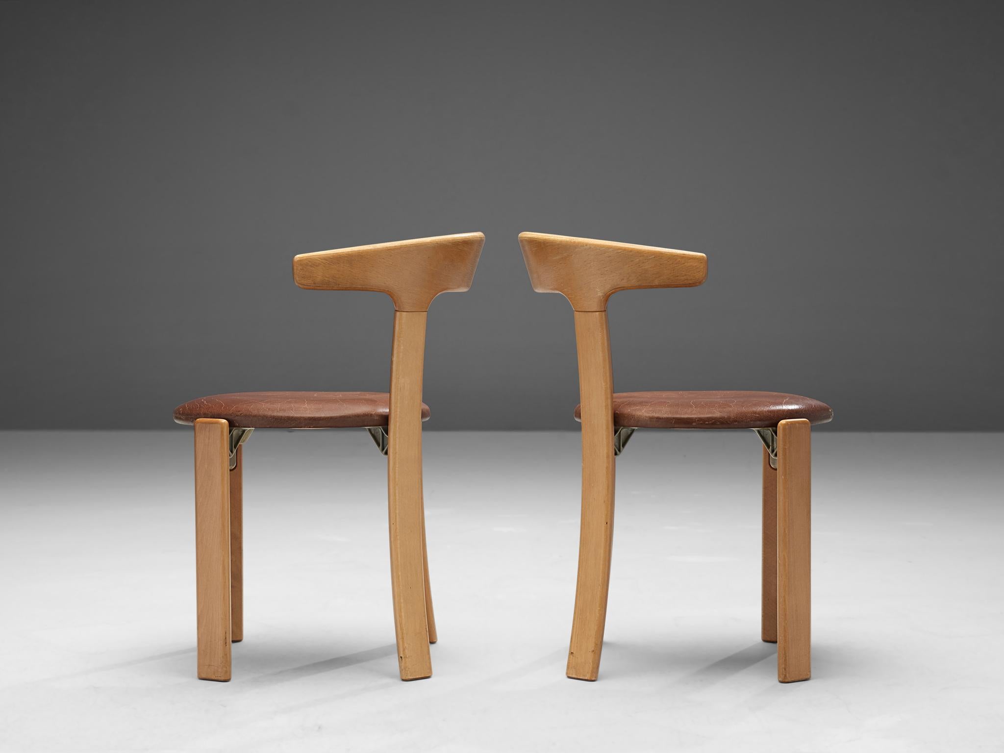 Late 20th Century Bruno Rey Dining Chairs in Brown Leather