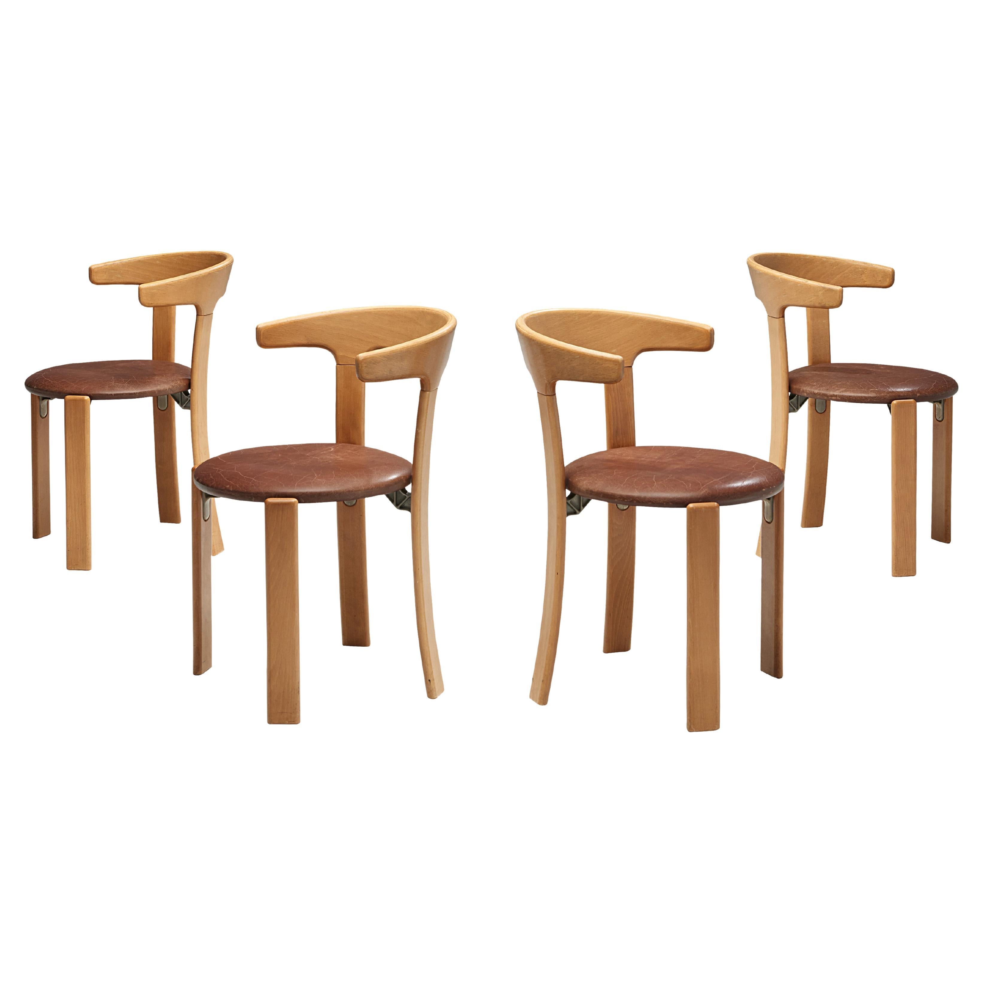Bruno Rey Dining Chairs in Brown Leather