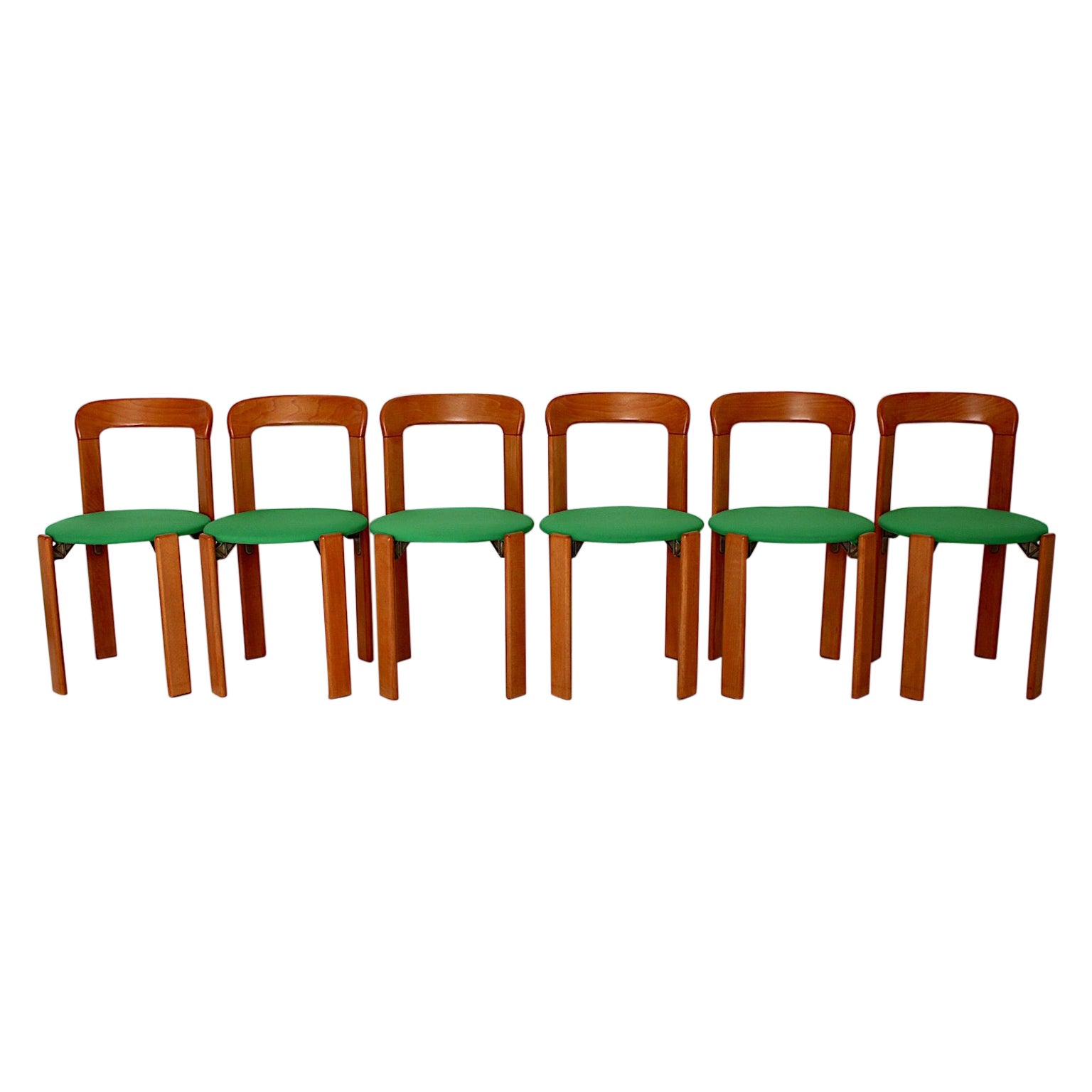 Chaises de salle à manger vintage Bruno Rey marron hêtre vert des années 1970 jusqu'à vingt-cinq en vente