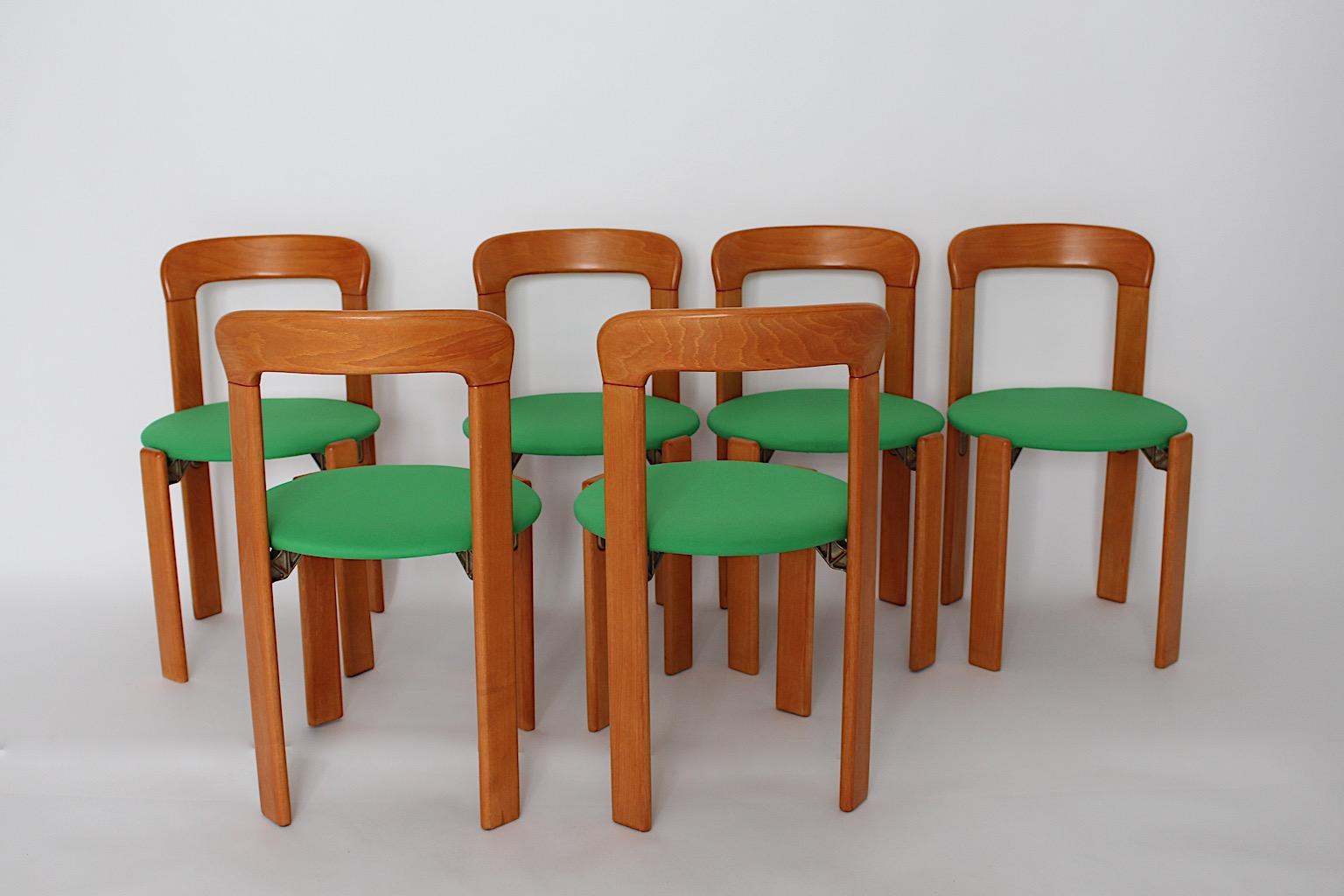 Bruno Rey Dining Chairs Vintage Brown Beech Green 1970s Up to Twenty Five 4
