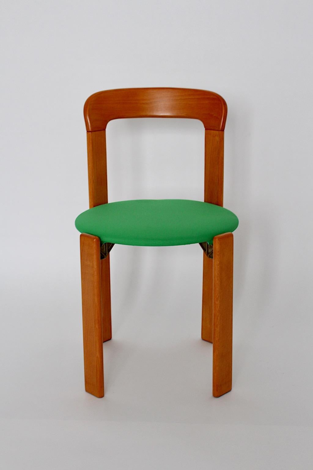 Mid-Century Modern Bruno Rey Dining Chairs Vintage Brown Beech Green 1970s Up to Twenty Five For Sale