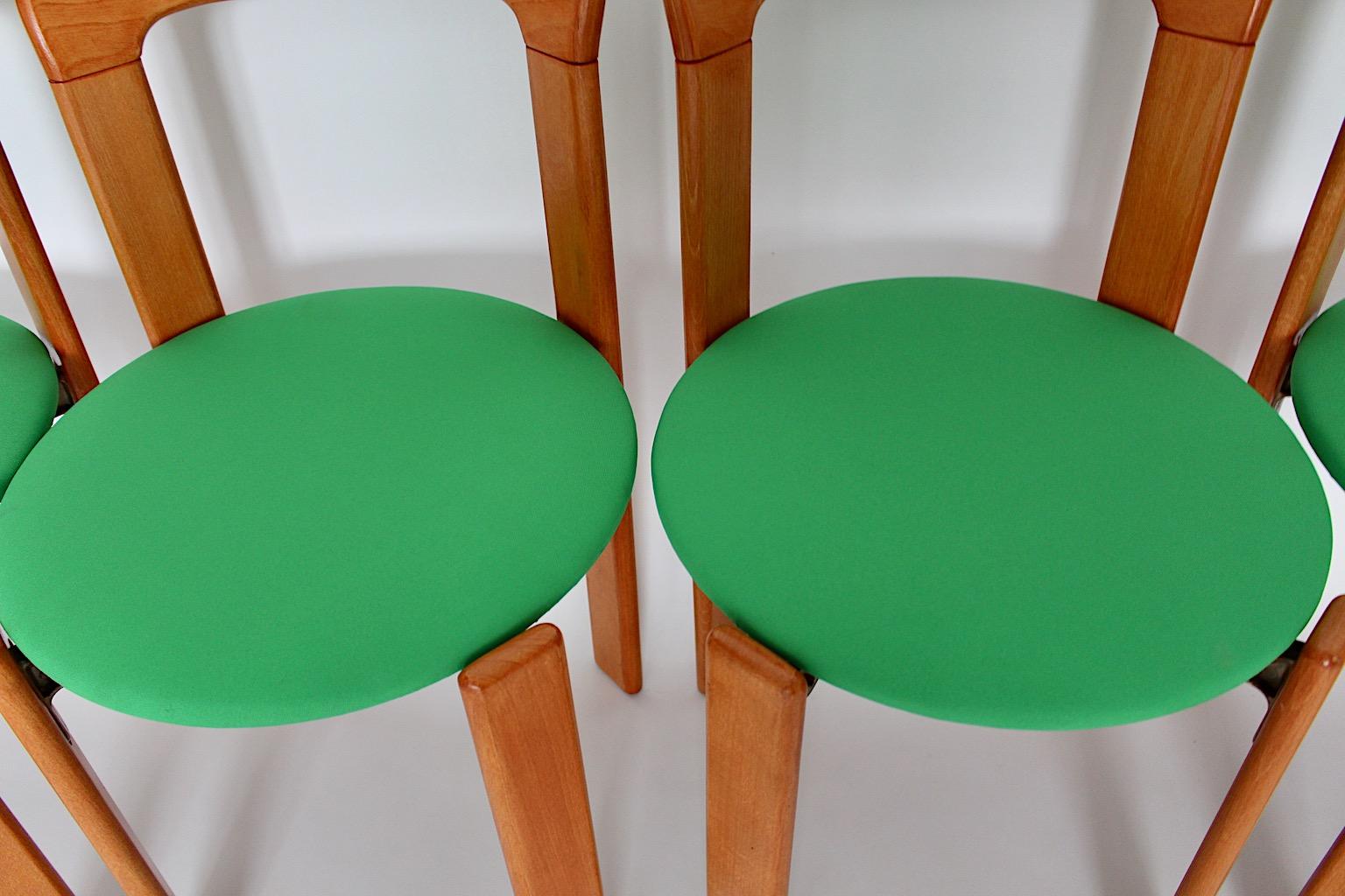 Late 20th Century Bruno Rey Dining Chairs Vintage Brown Beech Green 1970s Up to Twenty Five For Sale