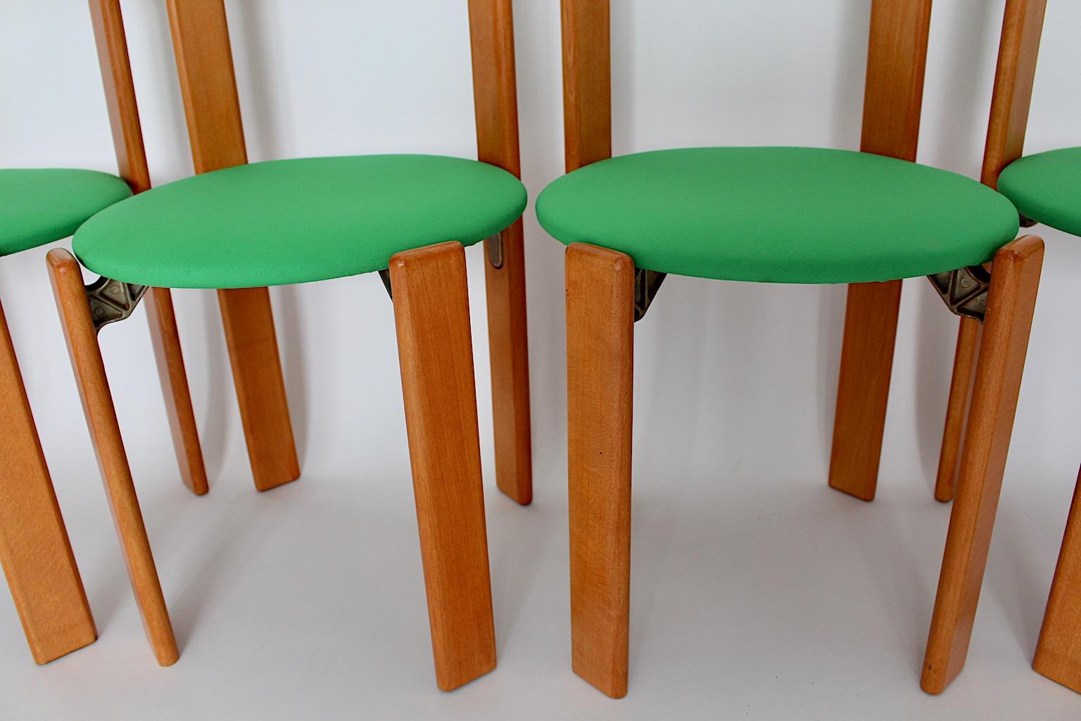 Bruno Rey Dining Chairs Vintage Brown Beech Green 1970s Up to Twenty Five For Sale 1