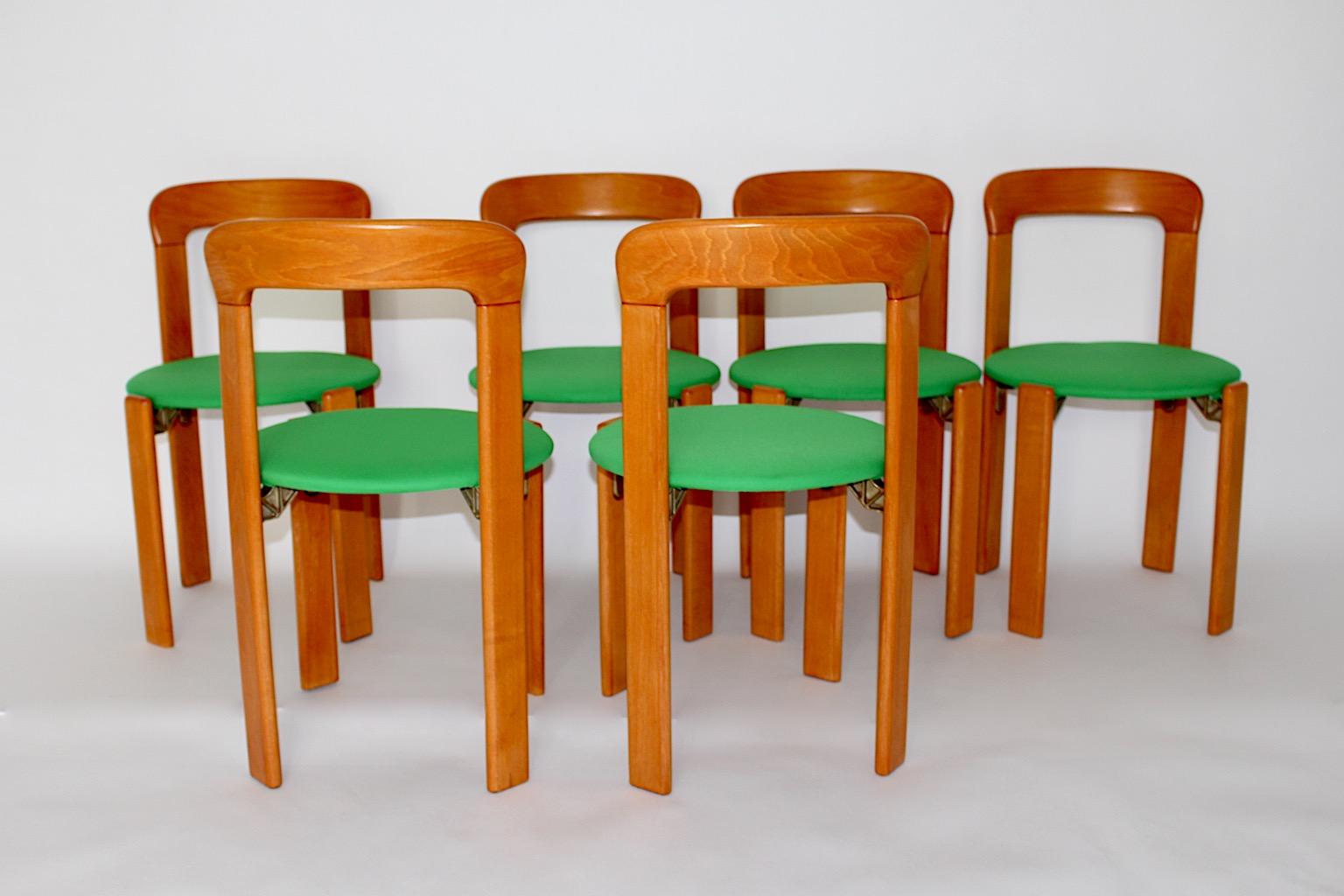 Bruno Rey Dining Chairs Vintage Brown Beech Green 1970s Up to Twenty Five For Sale 2