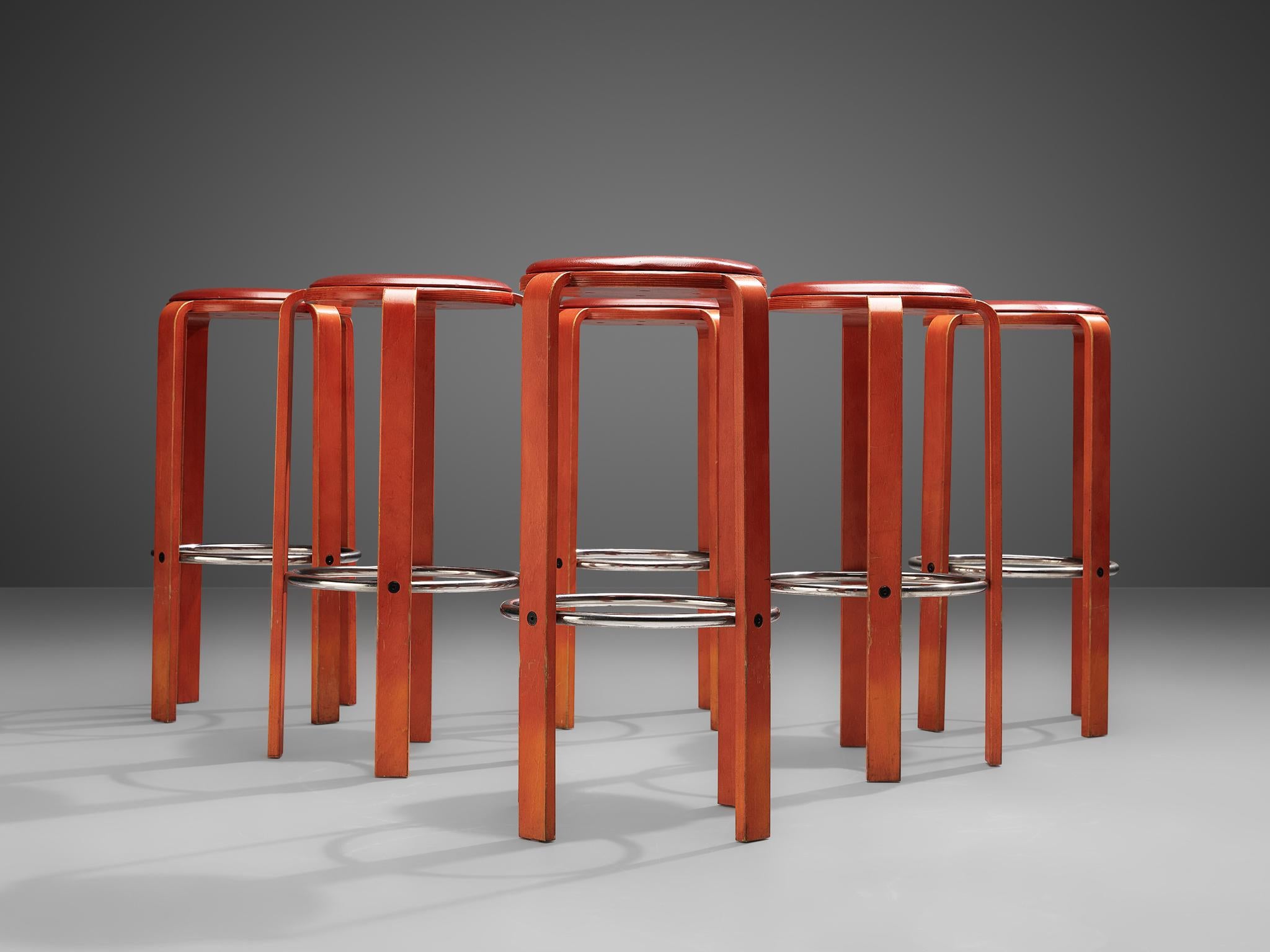 Bruno Rey for Dietiker Barstools in Red 6