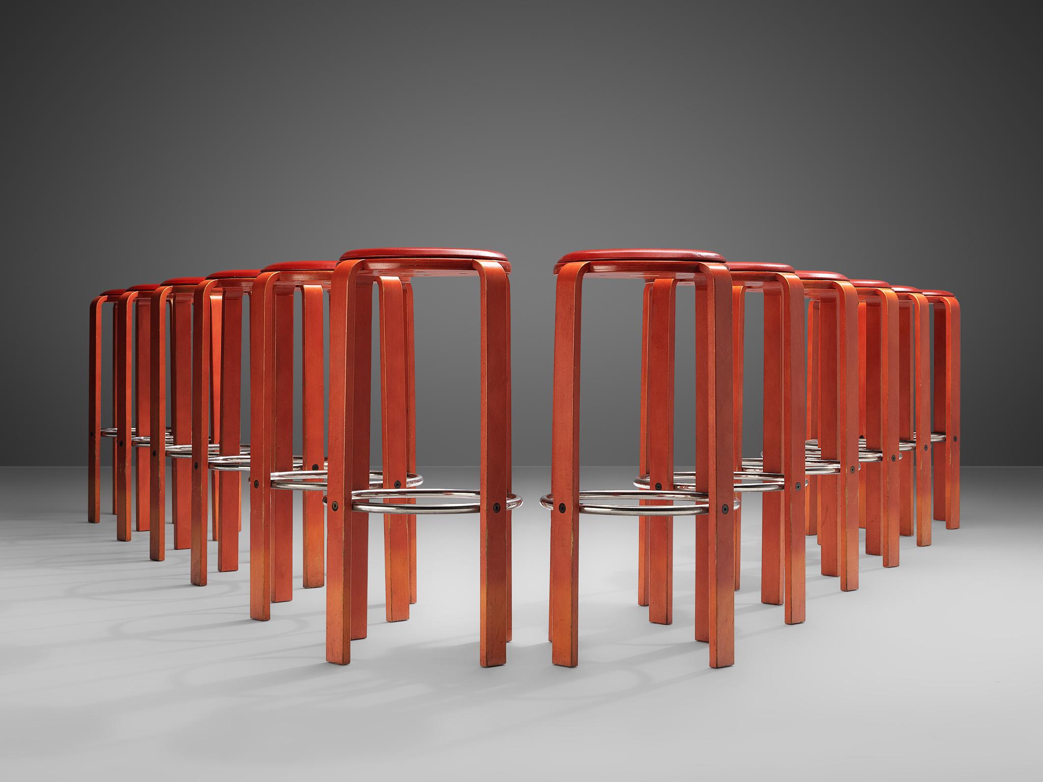 Swiss Bruno Rey for Dietiker Barstools in Red