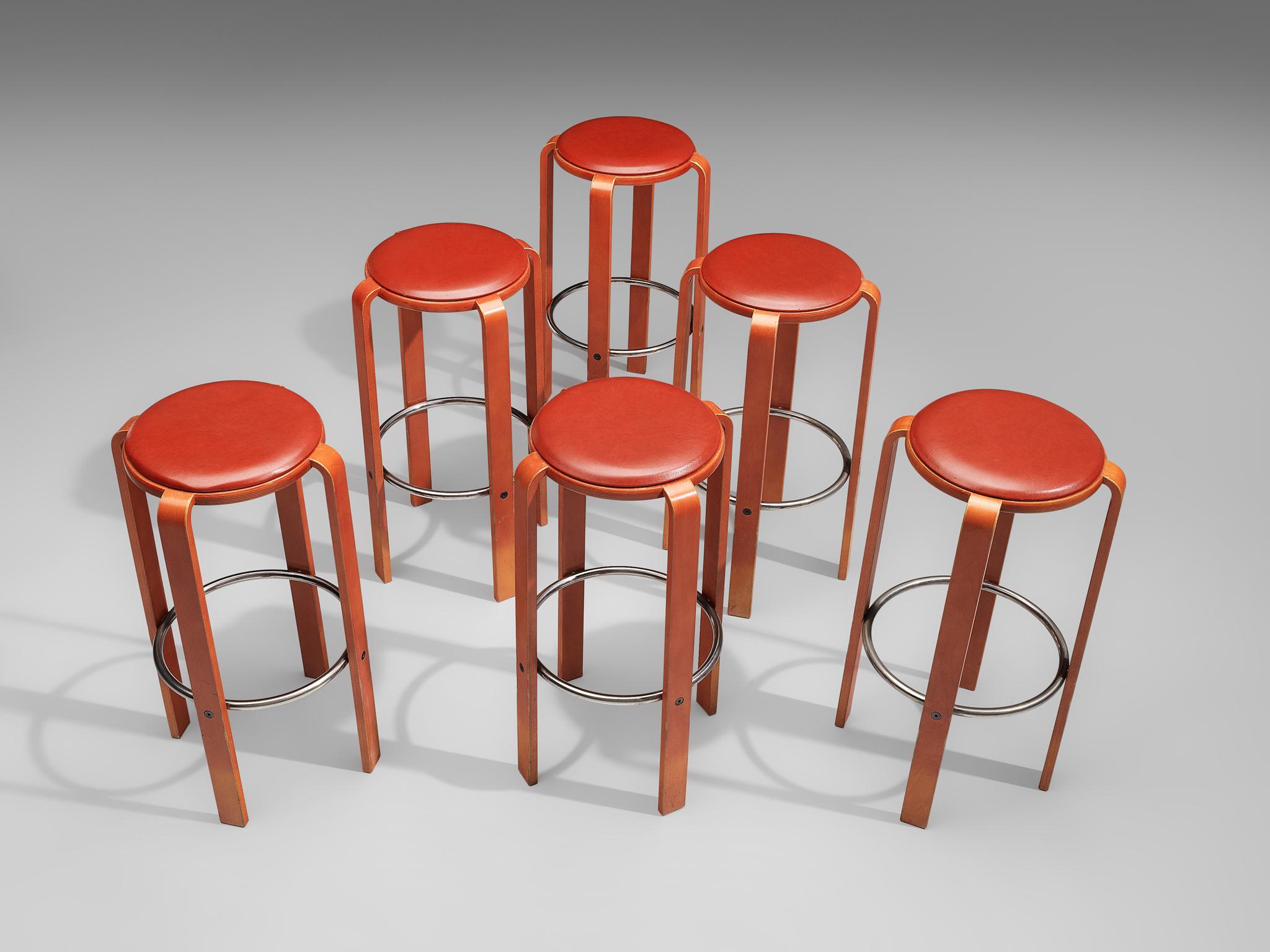 Late 20th Century Bruno Rey for Dietiker Barstools in Red