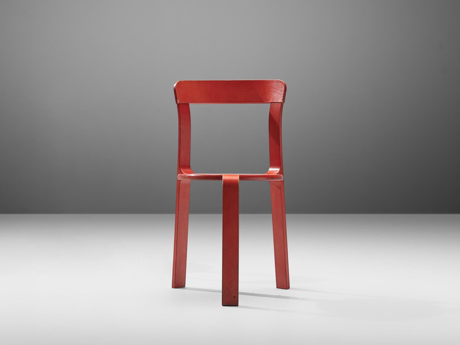Bruno Rey for Dietiker Chair in Red Plywood In Good Condition In Waalwijk, NL
