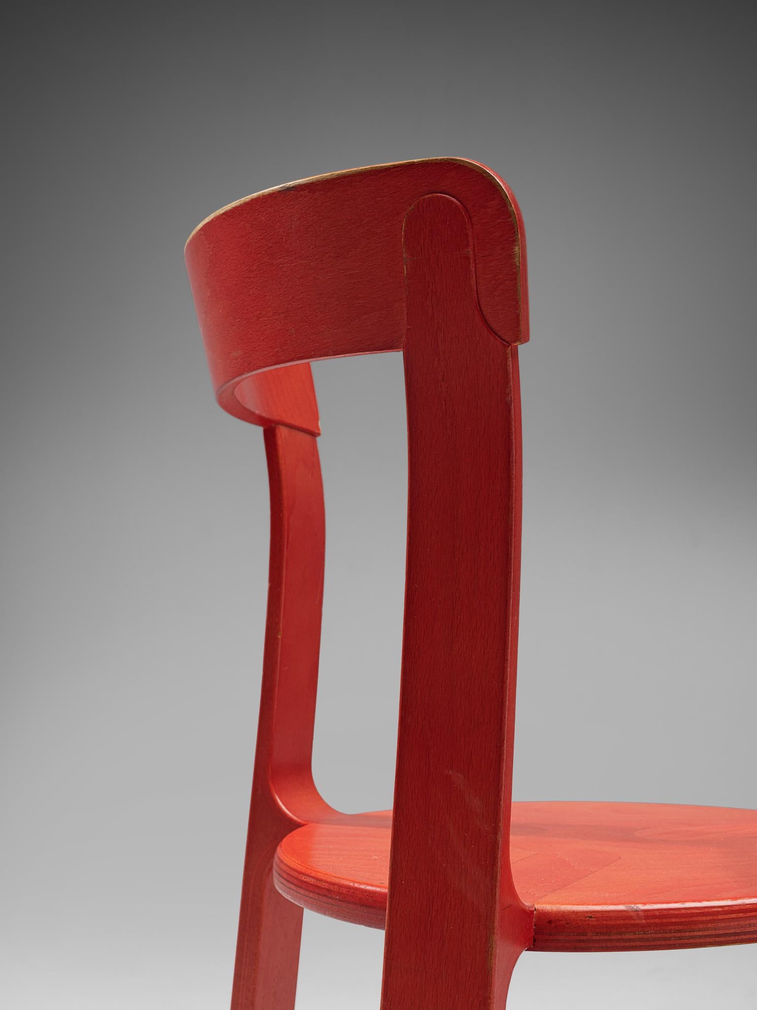 Bruno Rey for Dietiker Chairs in Red Plywood, 1970s 4