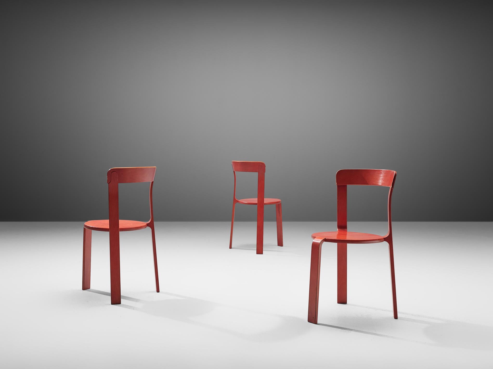 Late 20th Century Bruno Rey for Dietiker Chairs in Red Plywood, 1970s