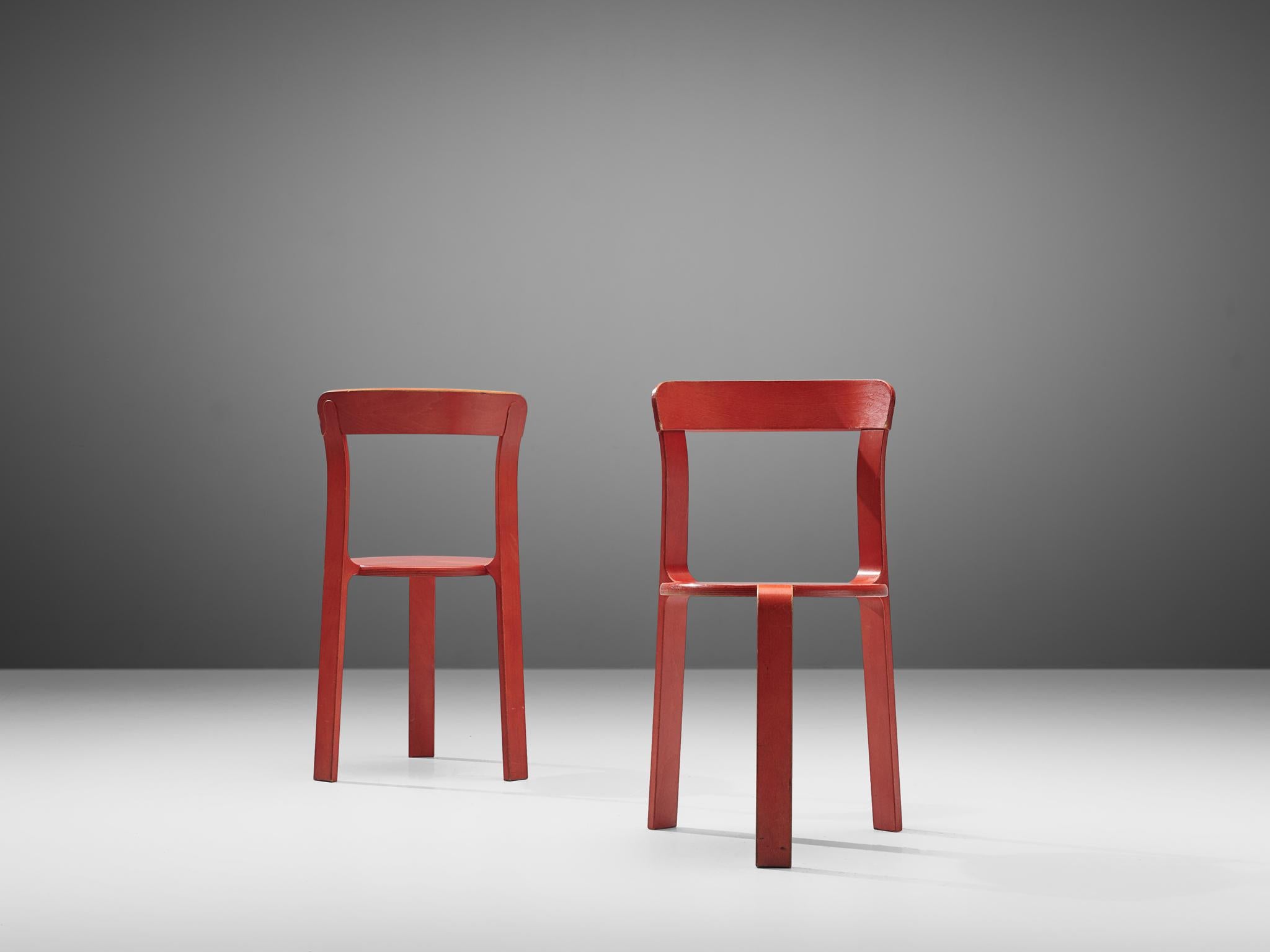 Bruno Rey for Dietiker Chairs in Red Plywood, 1970s 1