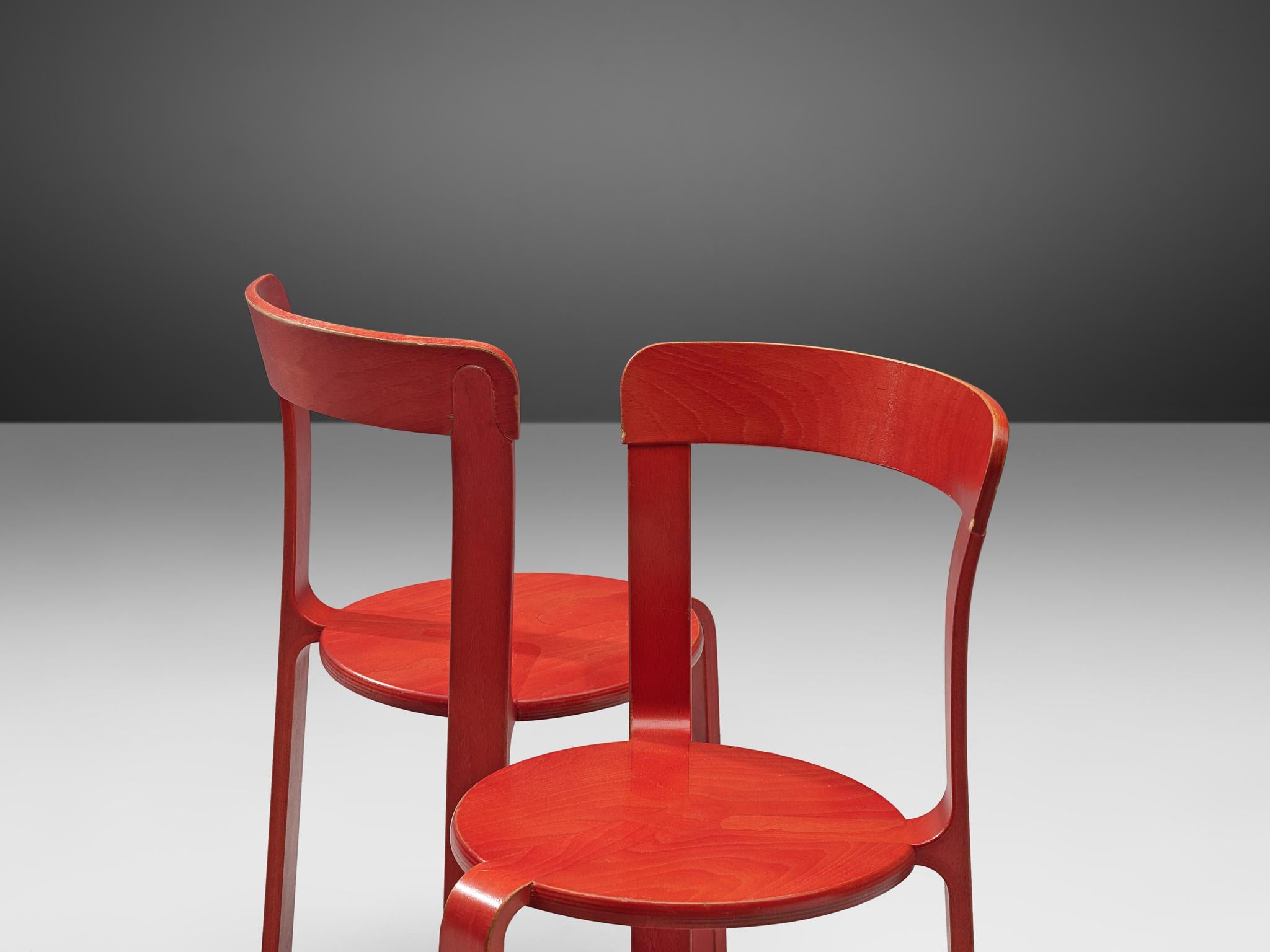 Bruno Rey for Dietiker Chairs in Red Plywood, 1970s 2