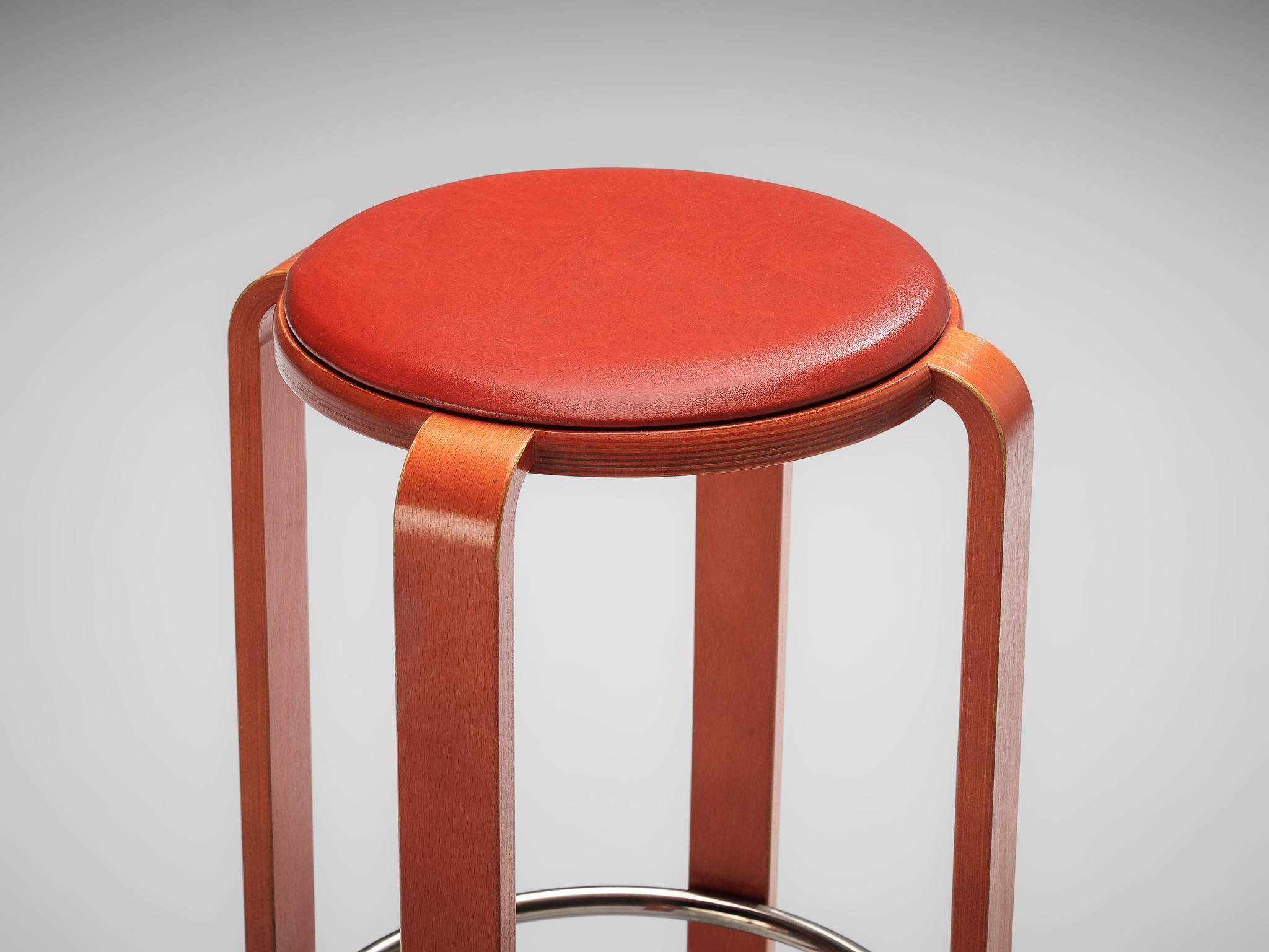 Leather Bruno Rey for Dietiker Red Barstool  For Sale