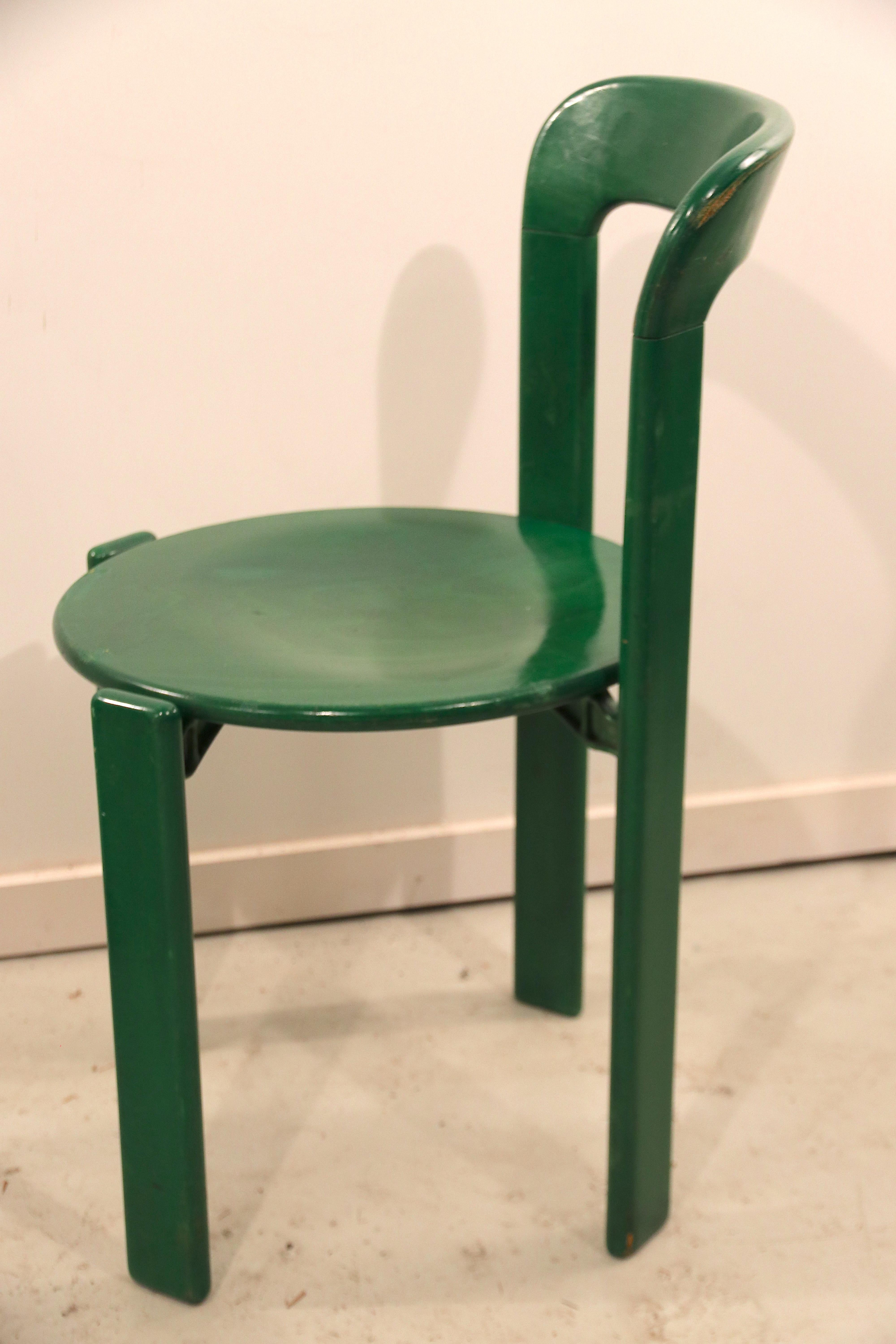 Swiss Bruno Rey for Dietiker Set of 8 Green Dining Room Chairs