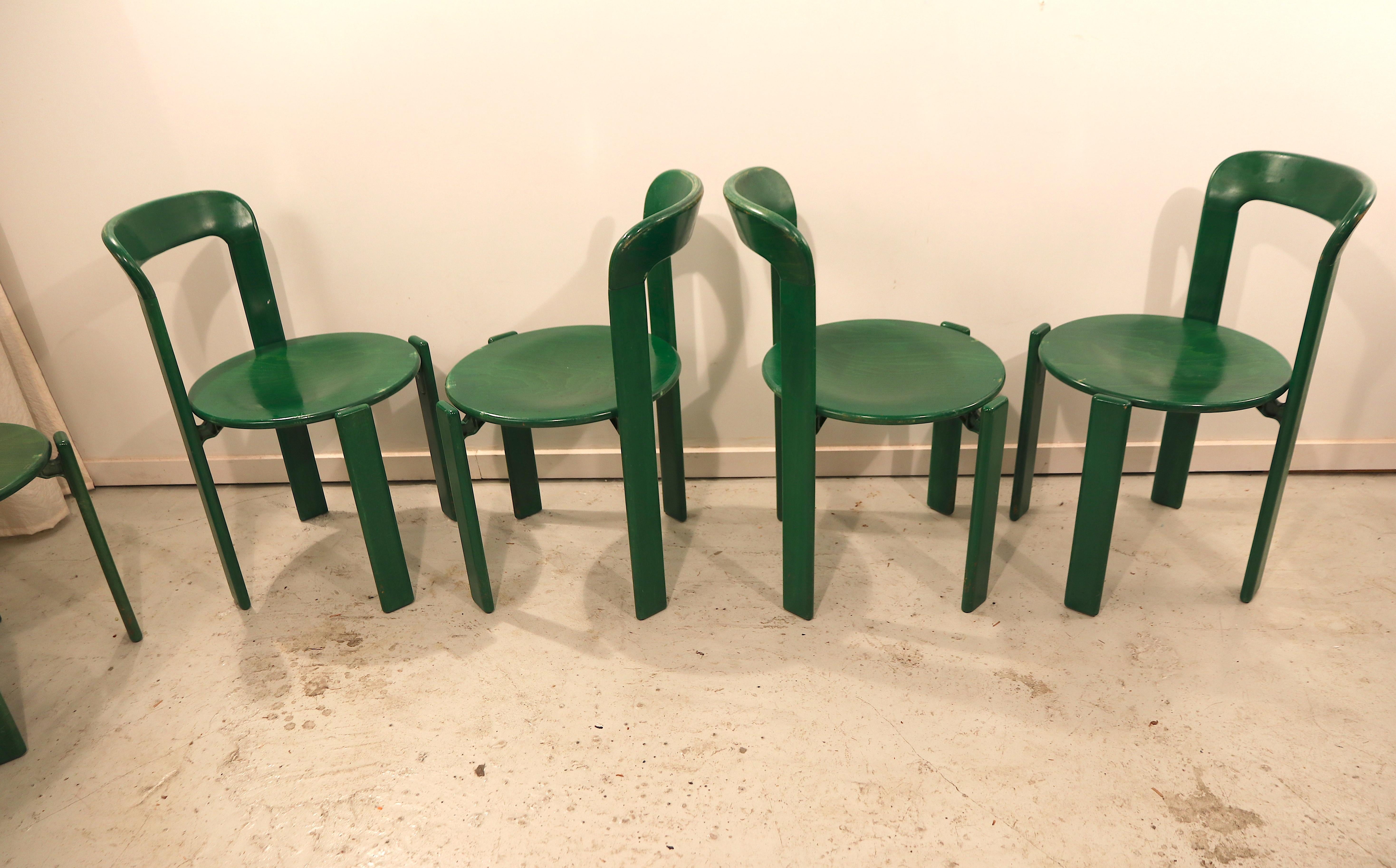 Lacquered Bruno Rey for Dietiker Set of 8 Green Dining Room Chairs