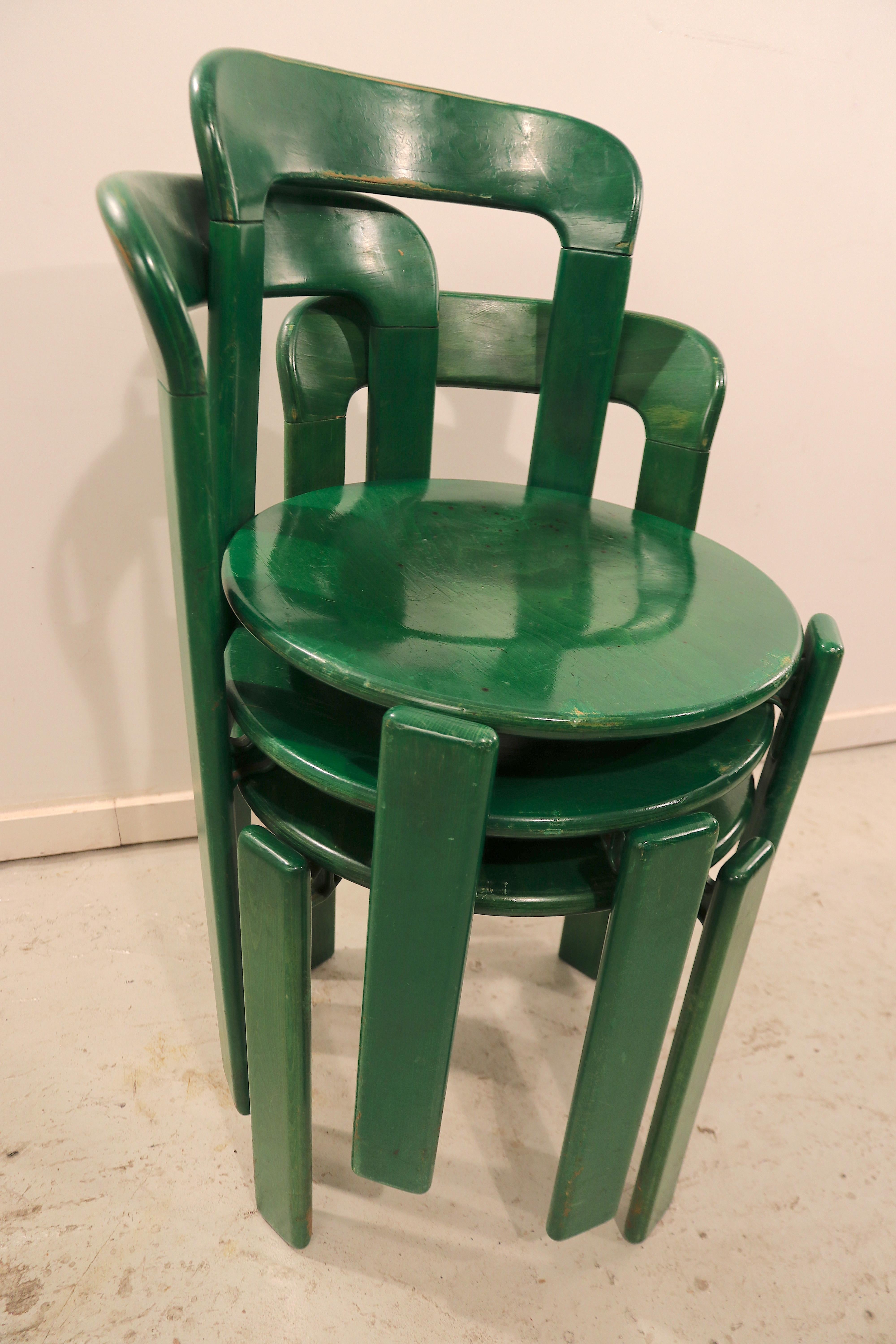 Bruno Rey for Dietiker Set of 8 Green Dining Room Chairs In Good Condition In Amsterdam, NL