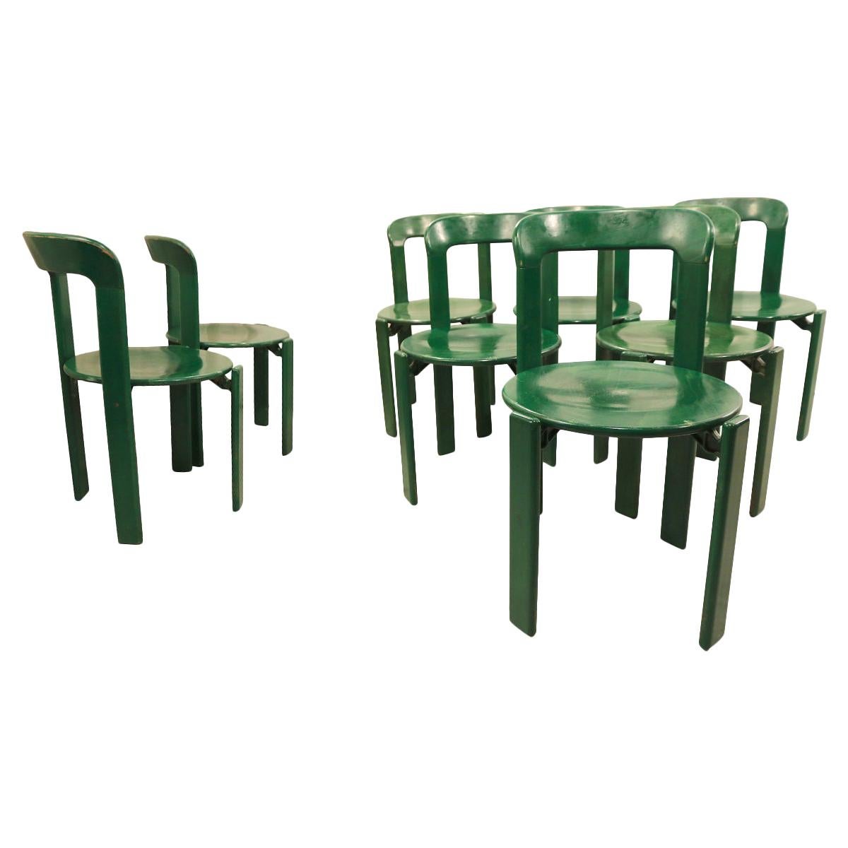 Bruno Rey for Dietiker Set of 8 Green Dining Room Chairs