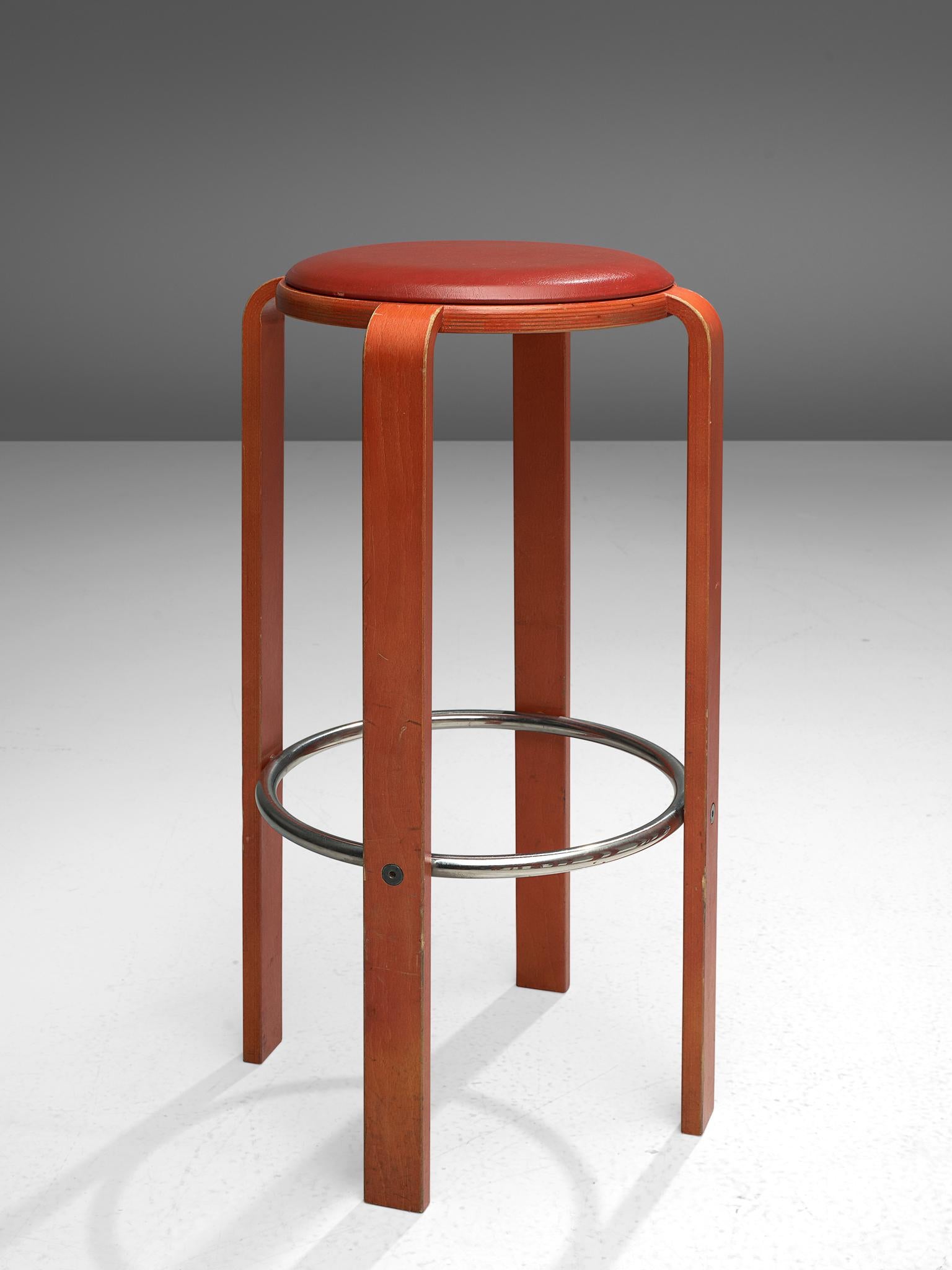 Modern Bruno Rey for Dietiker Set of Eight Red Barstools