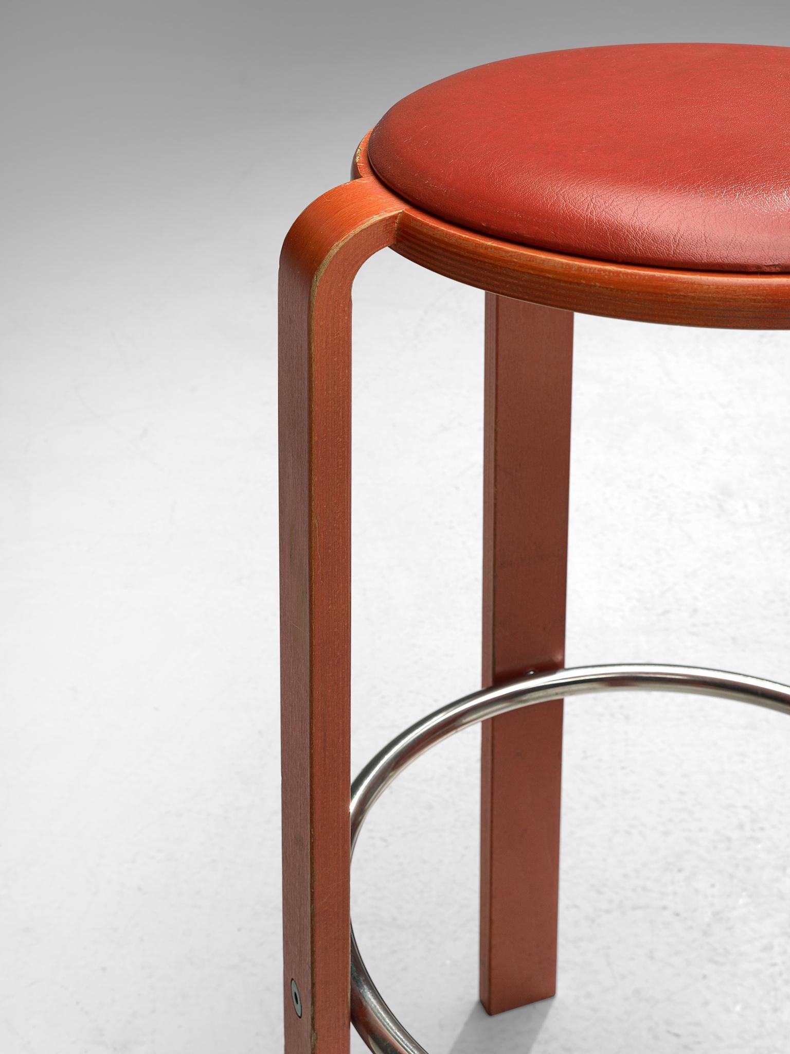 Swiss Bruno Rey for Dietiker Set of Eight Red Barstools