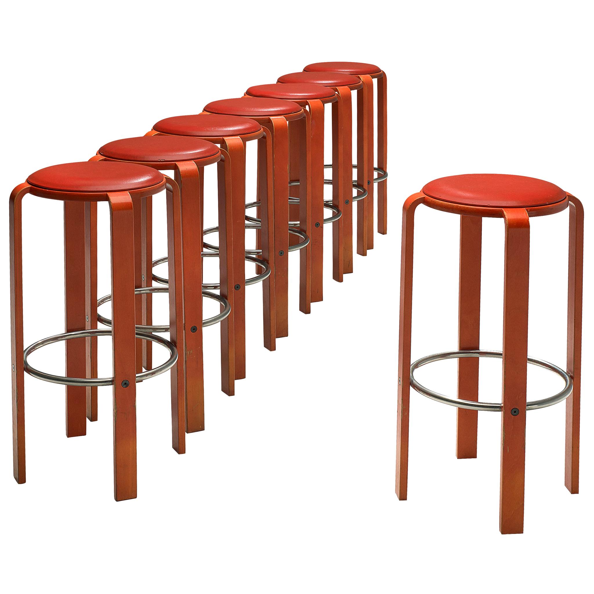 Bruno Rey for Dietiker Set of Eight Red Barstools
