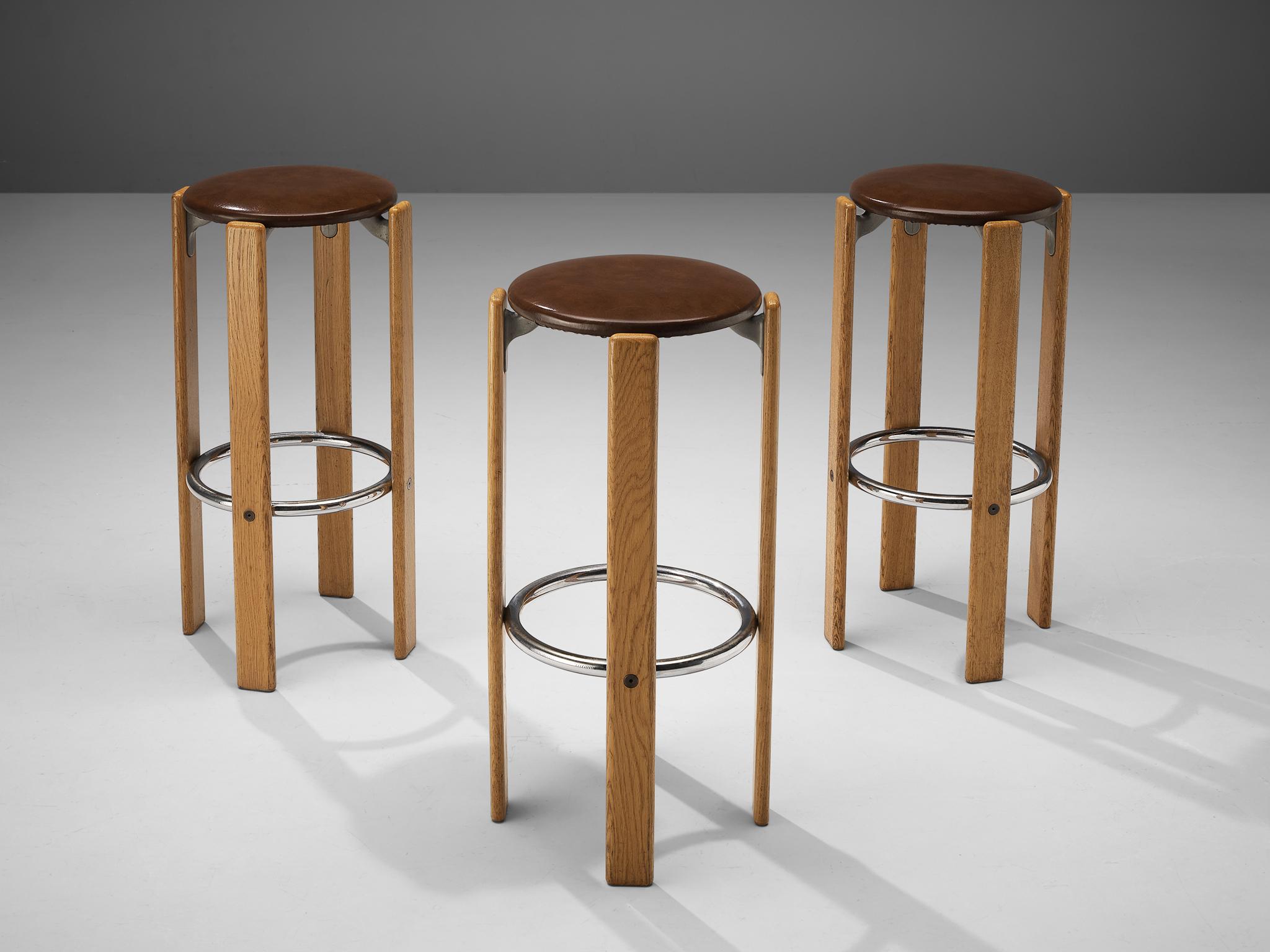 Mid-Century Modern Bruno Rey for Dietiker Set of Three Bar Stools in Leatherette