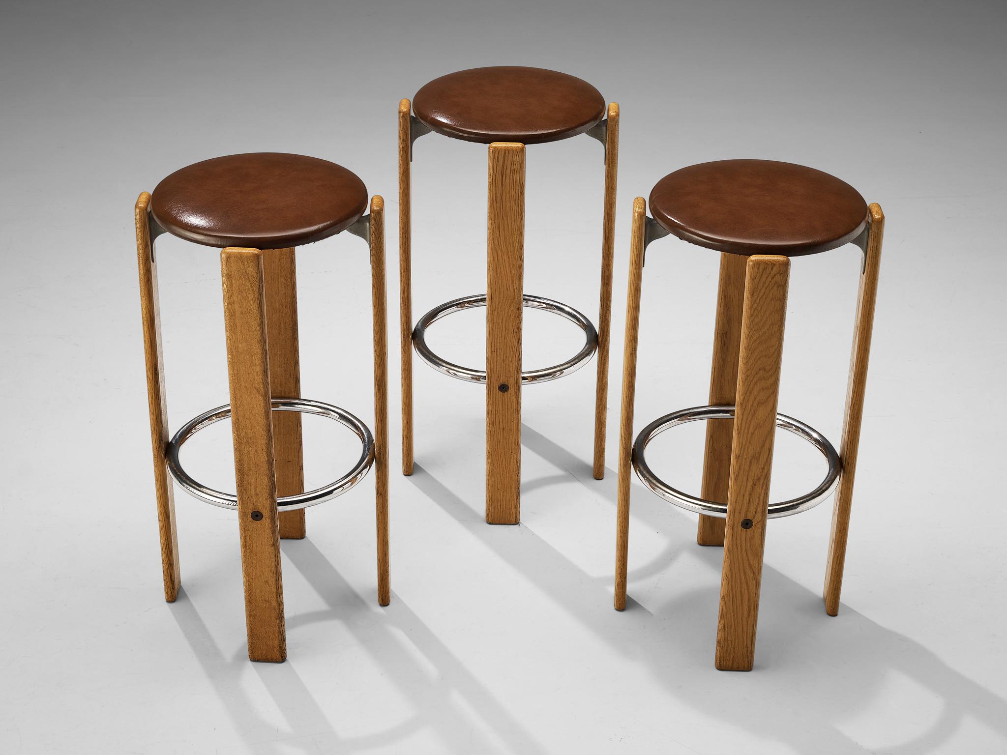 Bruno Rey for Dietiker Set of Three Bar Stools in Leatherette In Good Condition In Waalwijk, NL