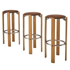 Retro Bruno Rey for Dietiker Set of Three Bar Stools in Leatherette