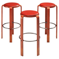 Bruno Rey for Dietiker Set of Three Barstools in Red