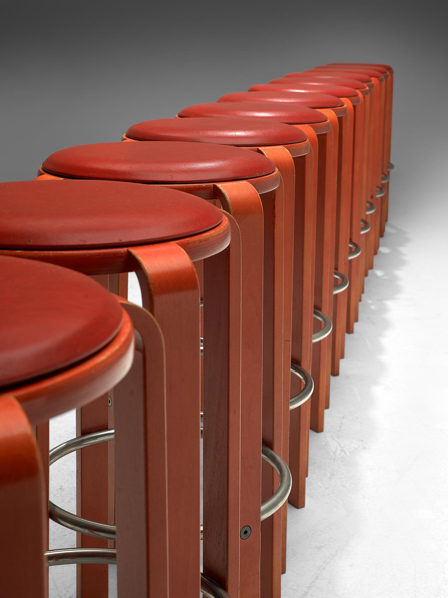 Post-Modern Bruno Rey for Dietiker Set of Twelve Red Barstools