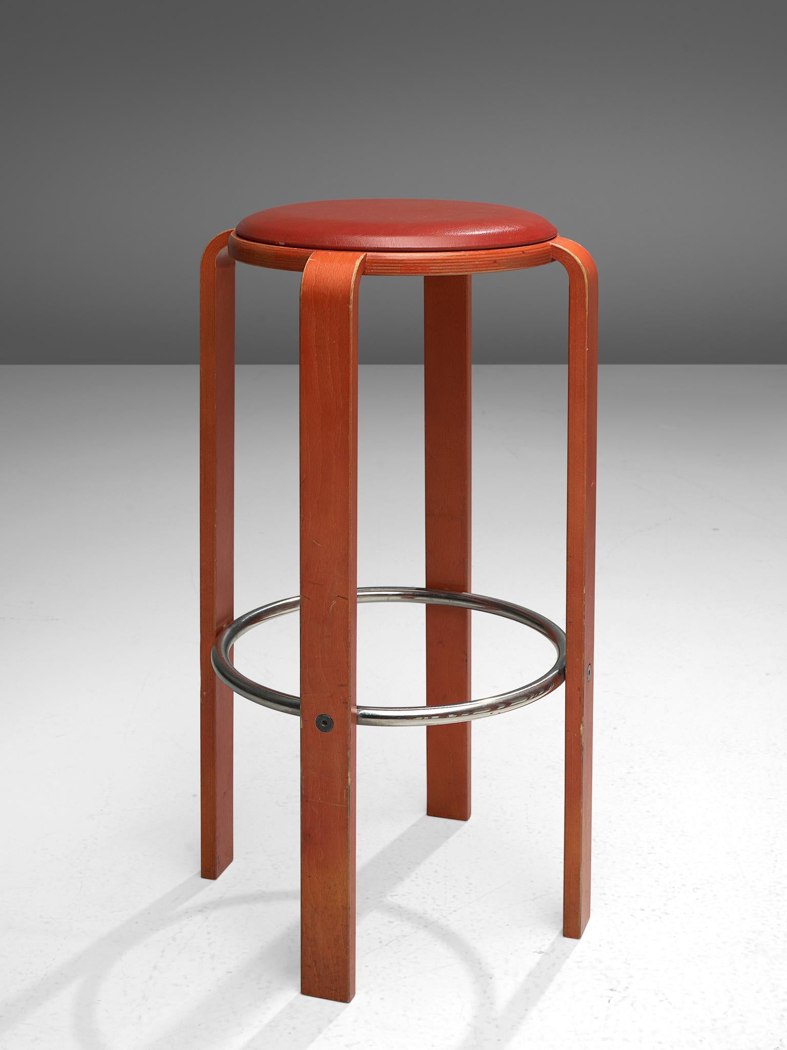 Bruno Rey for Dietiker Set of Twelve Red Barstools In Good Condition In Waalwijk, NL