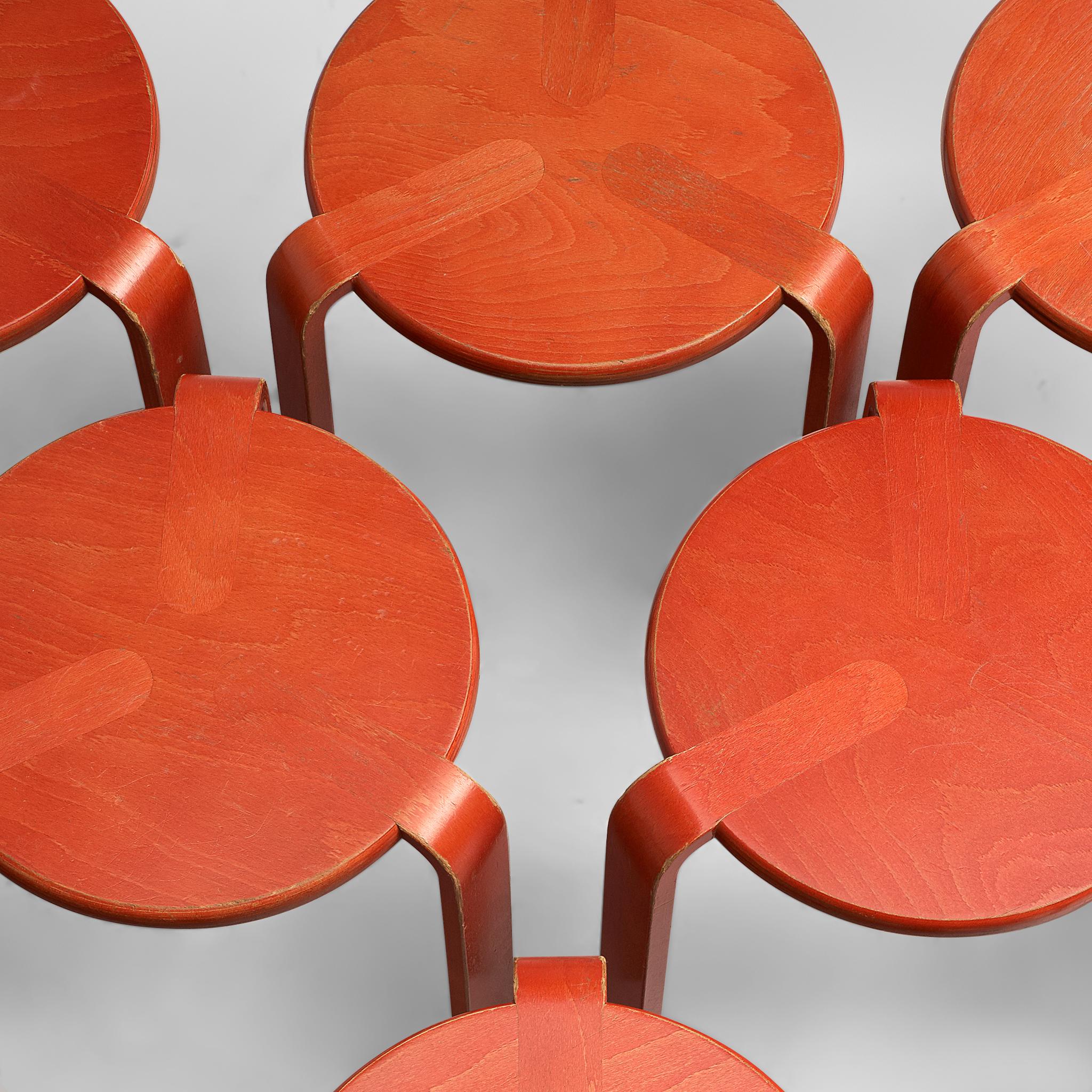 Mid-Century Modern Bruno Rey for Dietiker Stools in Red Plywood