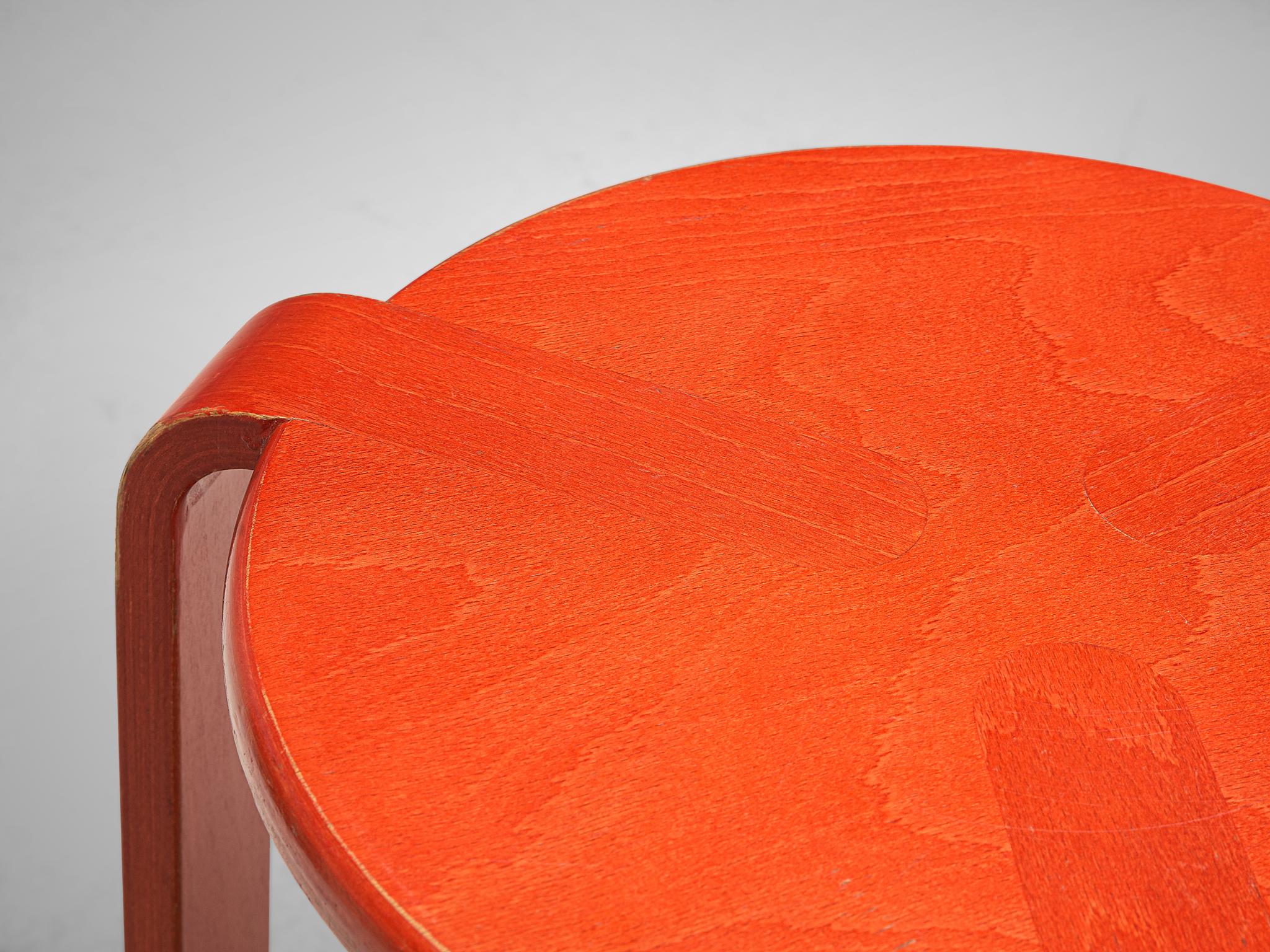 Bruno Rey for Dietiker Stools in Red Plywood 1