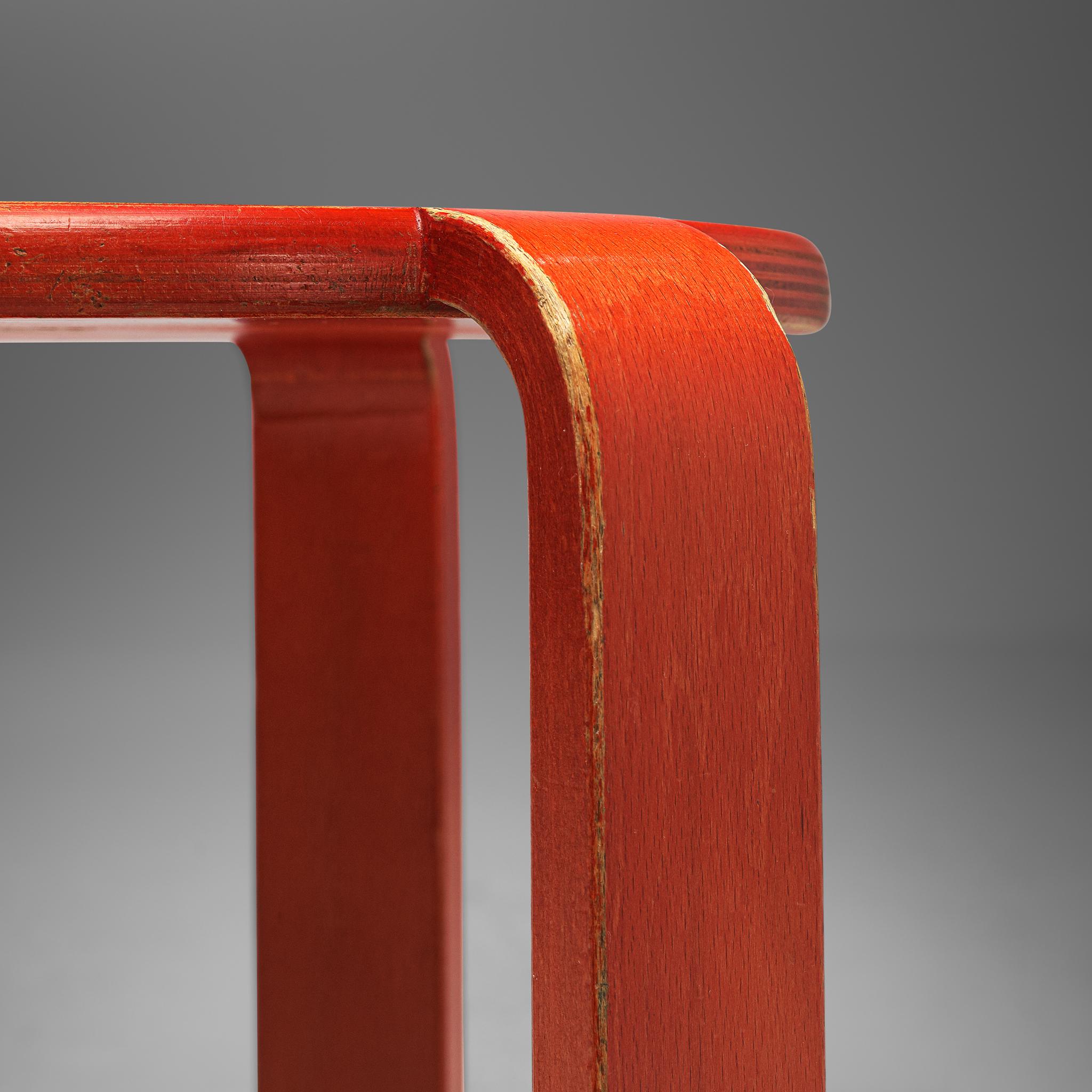 Bruno Rey for Dietiker Stools in Red Plywood 2