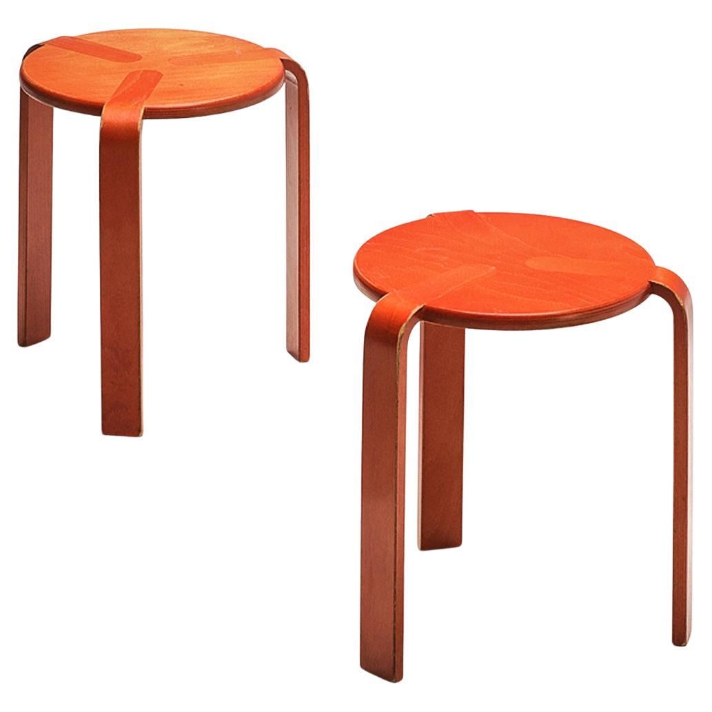 Bruno Rey for Dietiker Stools in Red Plywood