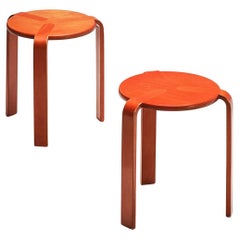 Bruno Rey for Dietiker Stools in Red Plywood