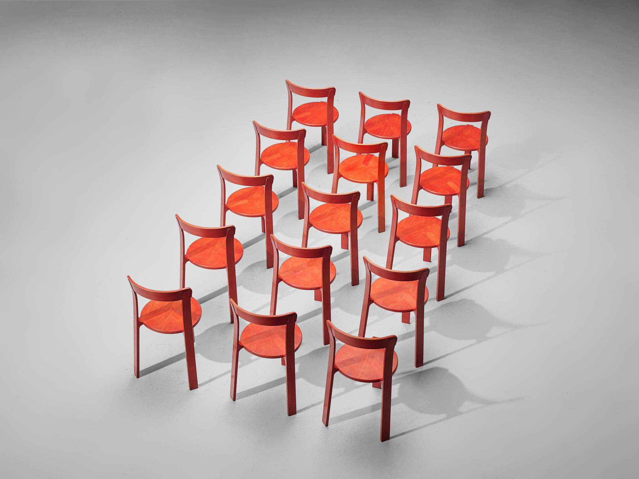 Fauteuils tripodes Bruno Rey pour Dietiker en bois de couleur rouge Bon état à Waalwijk, NL
