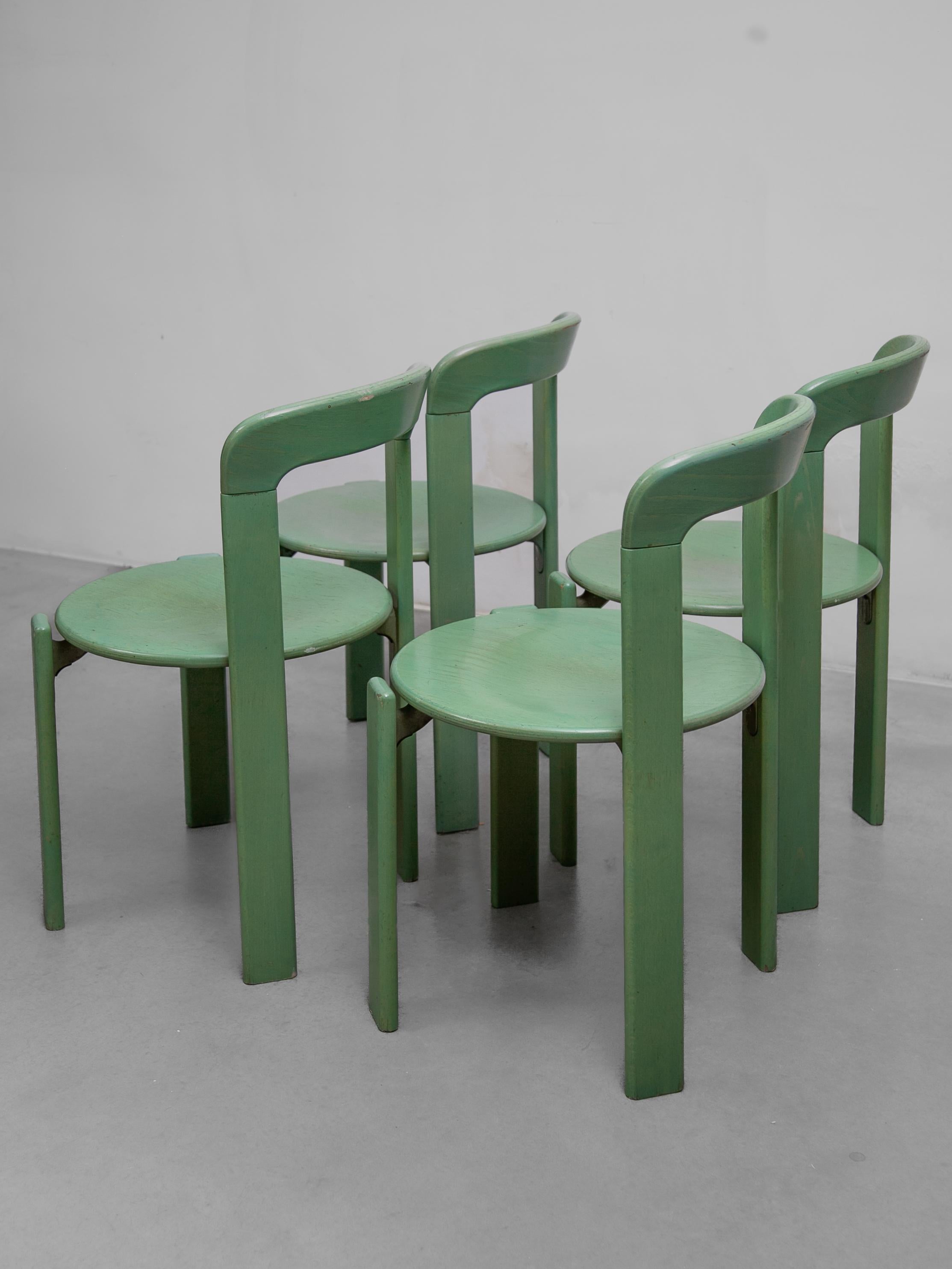 Ensemble table et quatre chaises vert Bruno Rey, 1979, Kusch and Co, modèle 3300 en vente 2