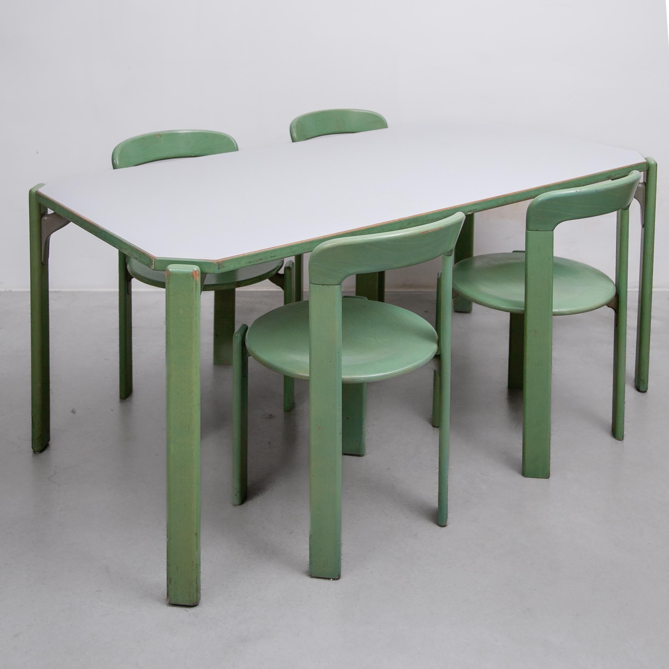 Mid-Century Modern Ensemble table et quatre chaises vert Bruno Rey, 1979, Kusch and Co, modèle 3300 en vente